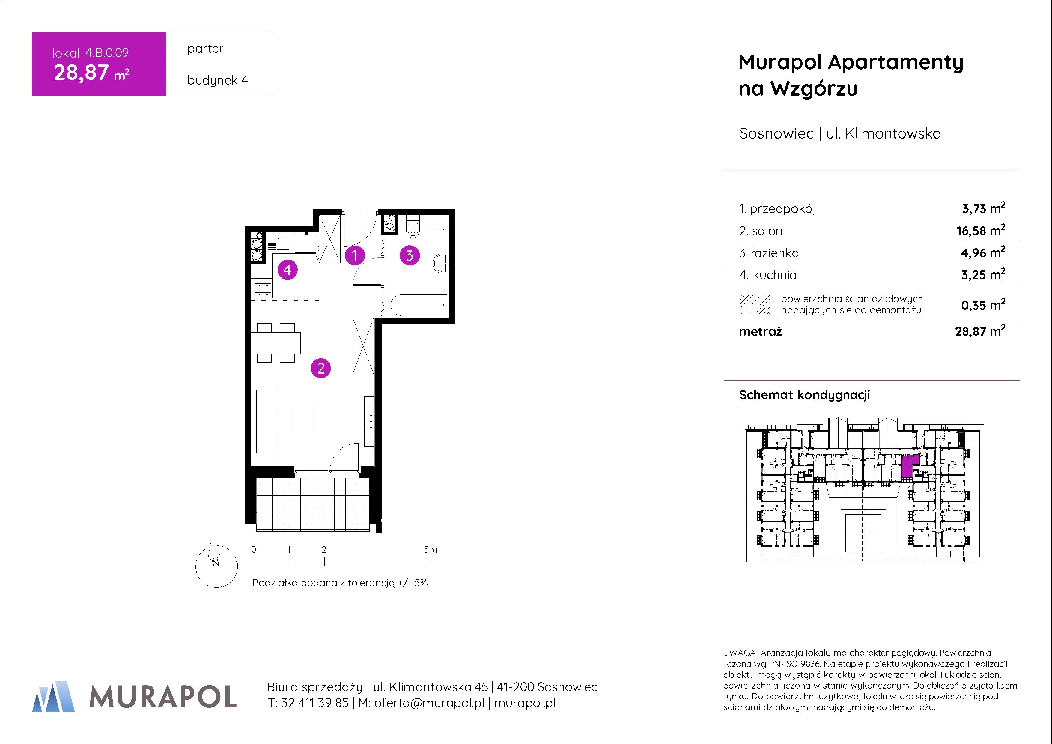 1 pokój, mieszkanie 28,87 m², parter, oferta nr 4.B.0.09, Murapol Apartamenty Na Wzgórzu, Sosnowiec, Klimontów, ul. Klimontowska 45