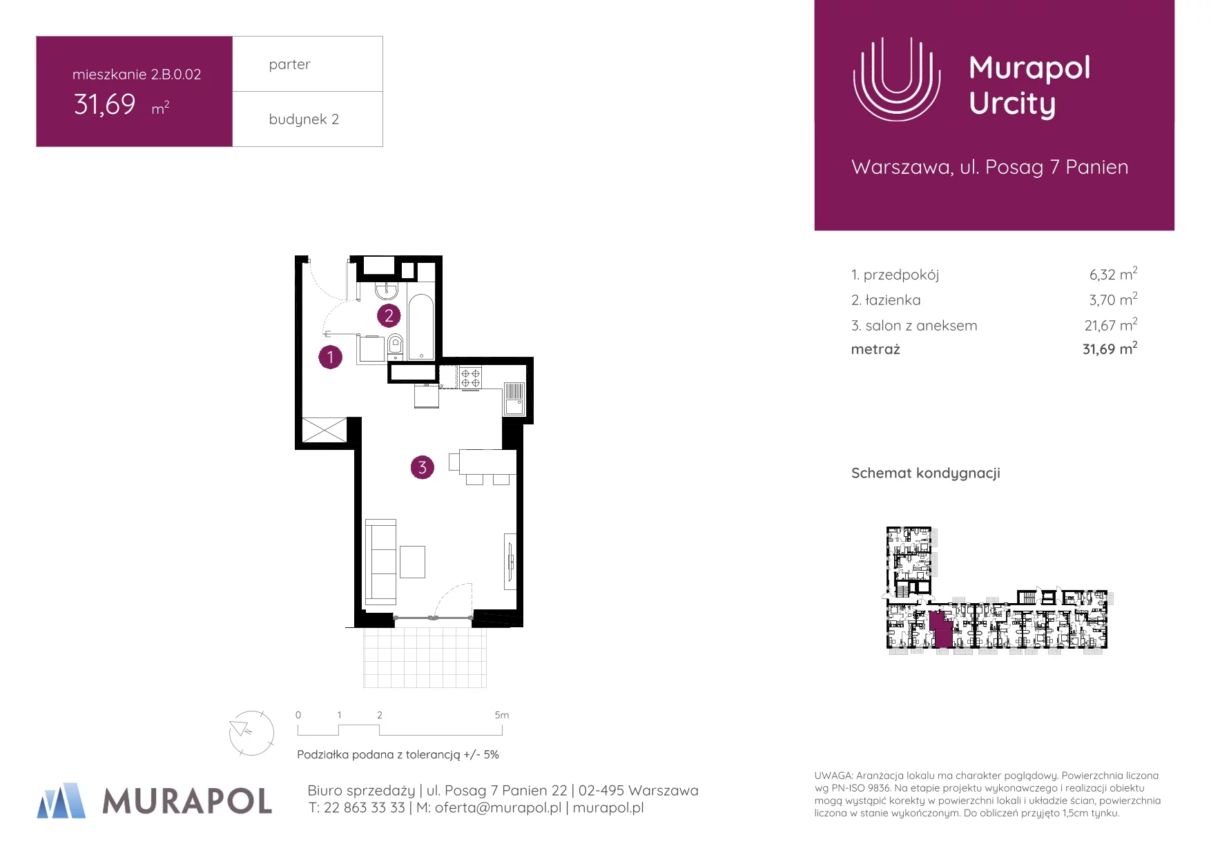 1 pokój, mieszkanie 31,69 m², parter, oferta nr 2.B.0.02, Murapol Urcity, Warszawa, Ursus, Szamoty, ul. Posag 7 Panien