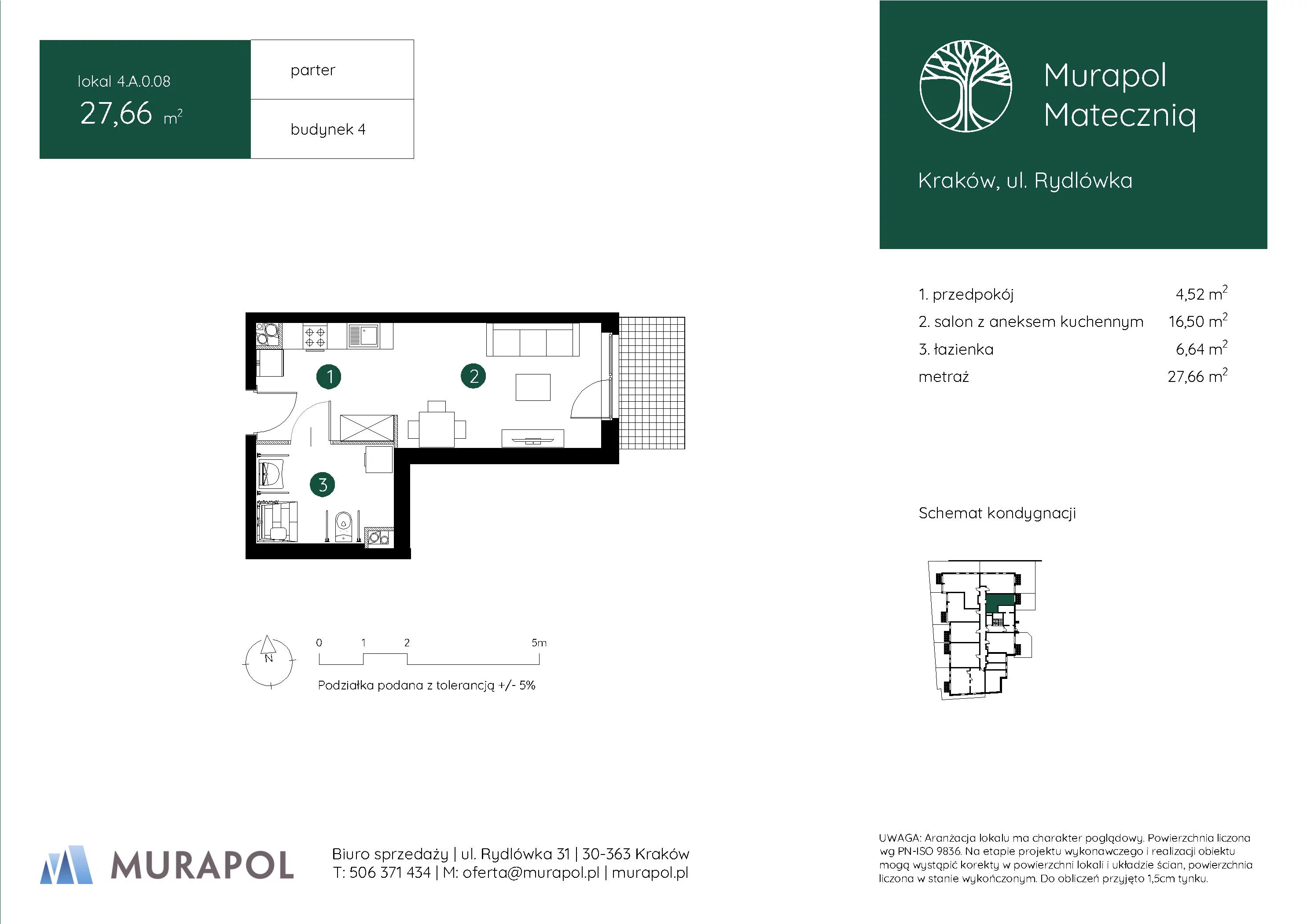 1 pokój, mieszkanie 27,66 m², parter, oferta nr 4.A.0.08, Murapol Mateczniq, Kraków, Podgórze, Mateczny, ul. Rydlówka