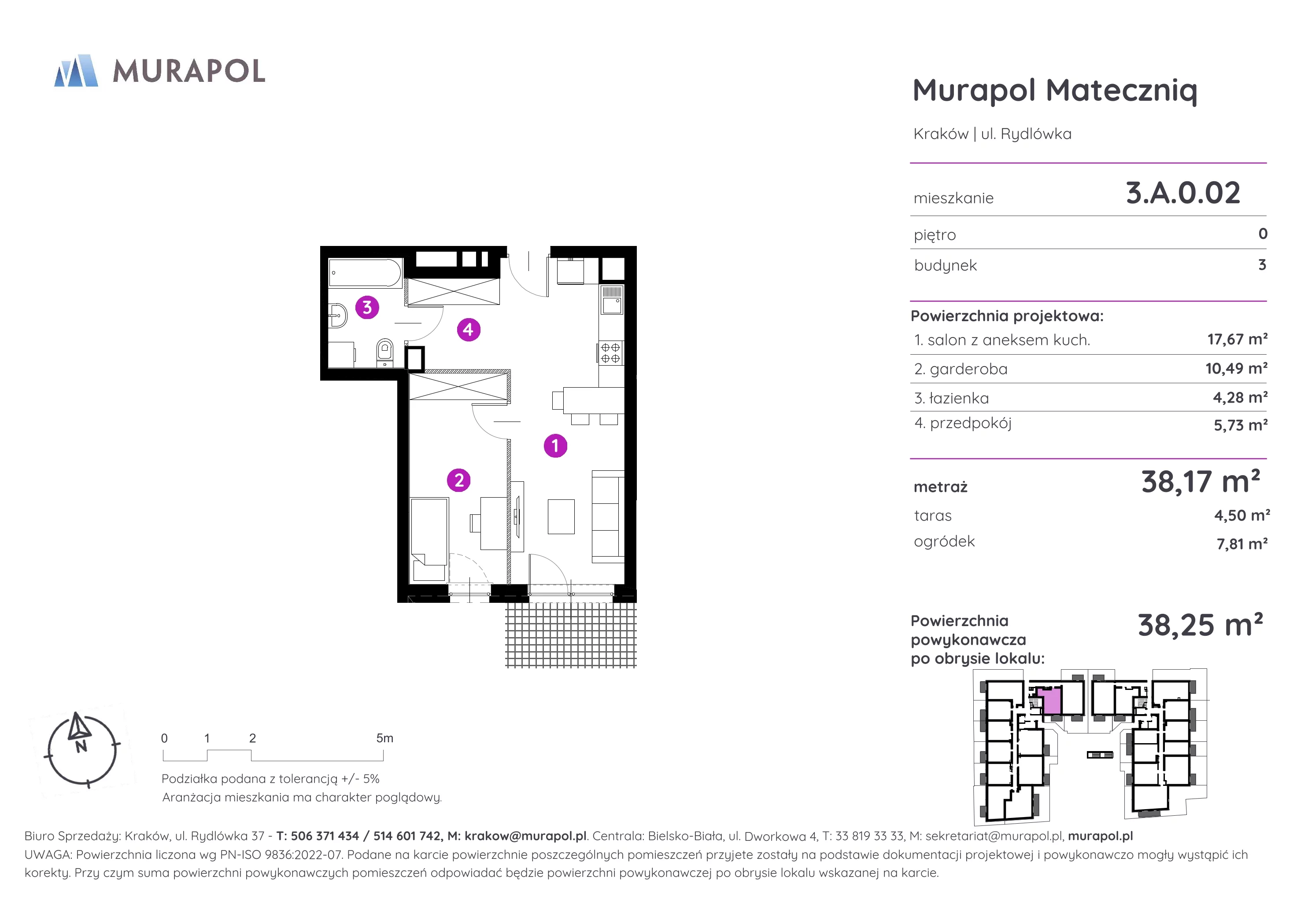 1 pokój, mieszkanie 38,25 m², parter, oferta nr 3.A.0.02, Murapol Mateczniq, Kraków, Podgórze, Mateczny, ul. Rydlówka