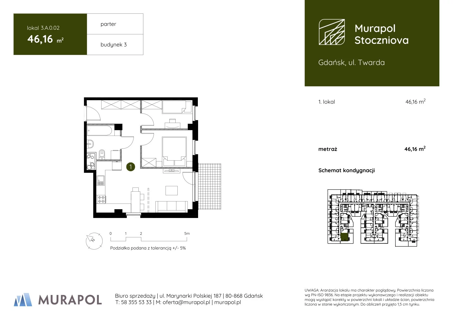 Apartament inwestycyjny 46,16 m², parter, oferta nr 3.A.0.02, Murapol Stoczniova, Gdańsk, Młyniska, ul. Twarda