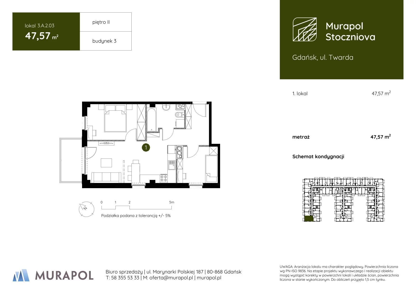 Apartament inwestycyjny 47,57 m², piętro 2, oferta nr 3.A.2.03, Murapol Stoczniova, Gdańsk, Młyniska, ul. Twarda