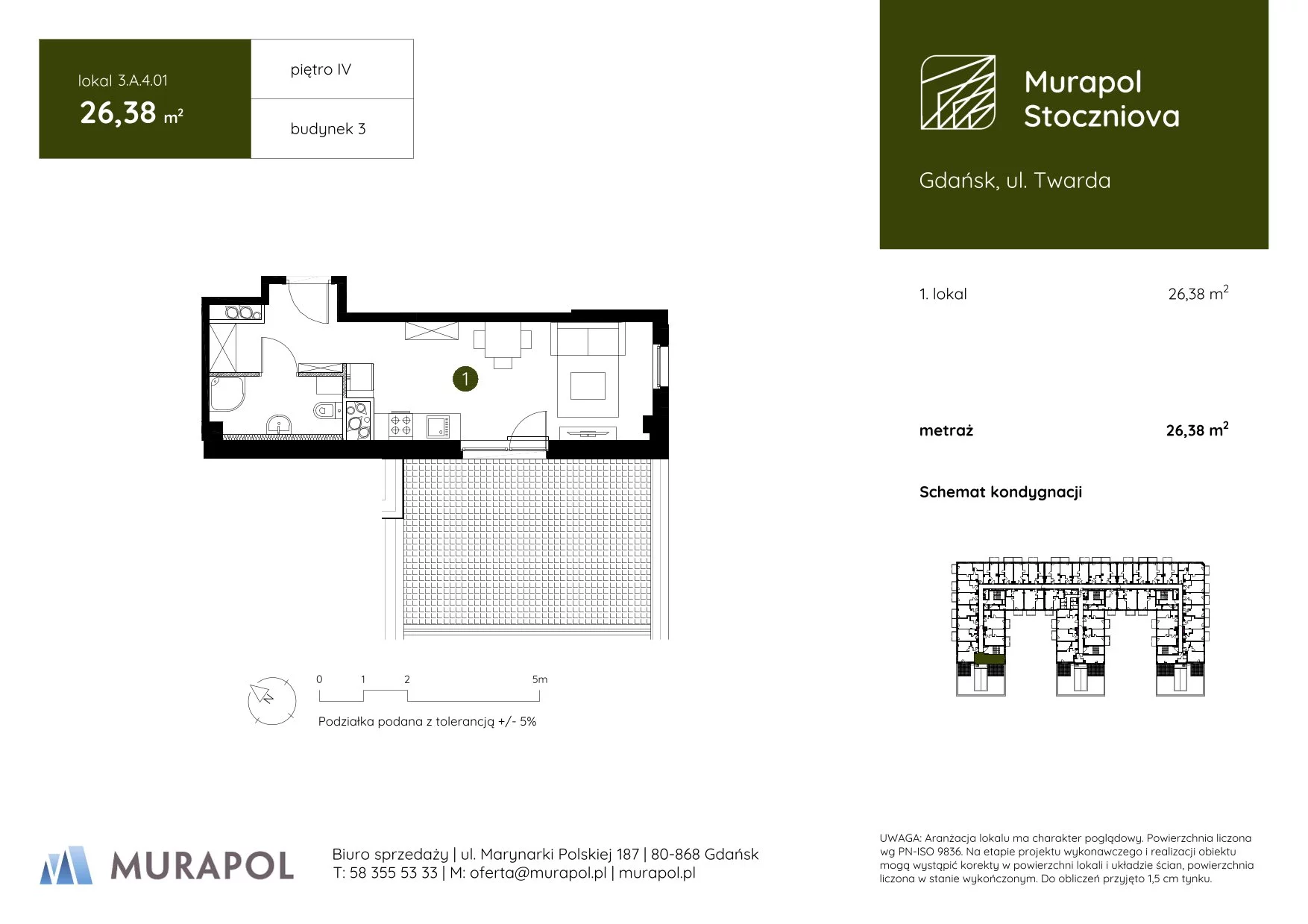 Apartament inwestycyjny 26,38 m², piętro 4, oferta nr 3.A.4.01, Murapol Stoczniova, Gdańsk, Młyniska, ul. Twarda