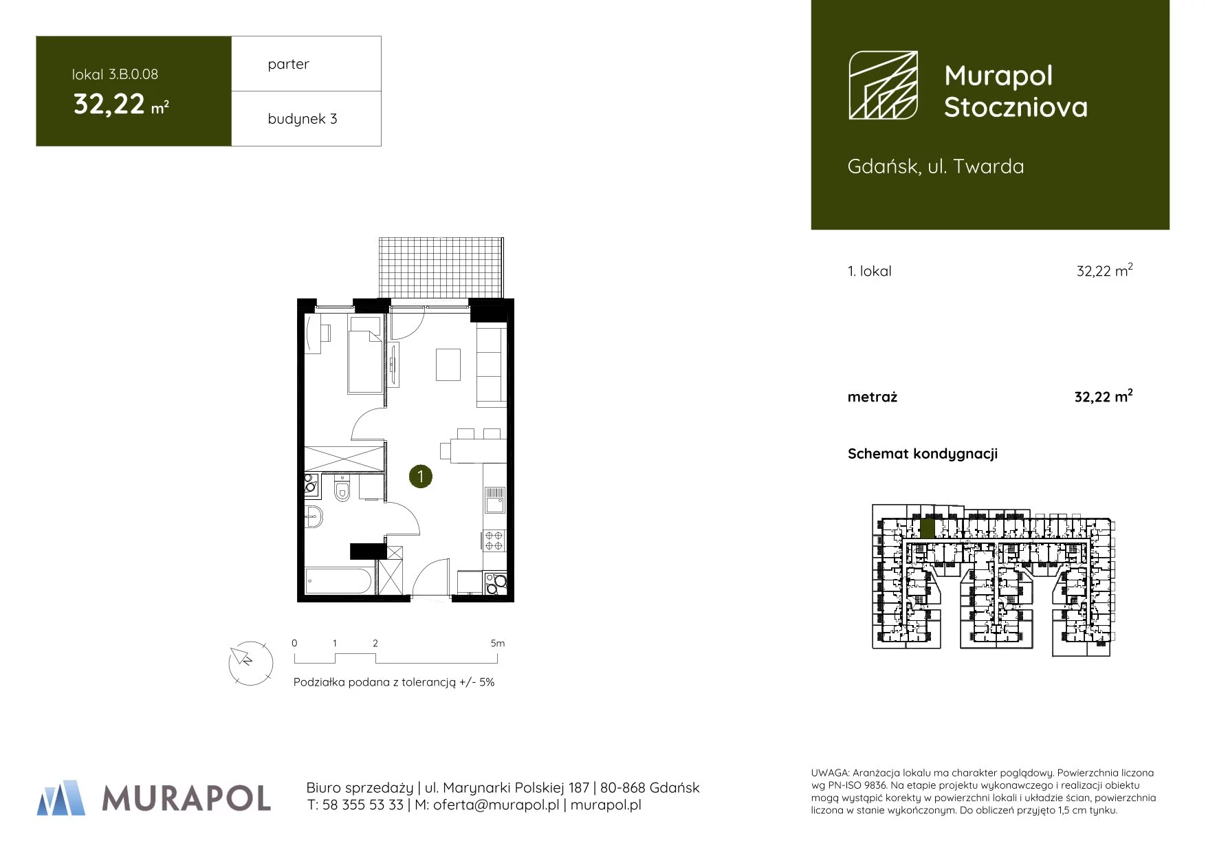 Apartament inwestycyjny 32,22 m², parter, oferta nr 3.B.0.08, Murapol Stoczniova, Gdańsk, Młyniska, ul. Twarda