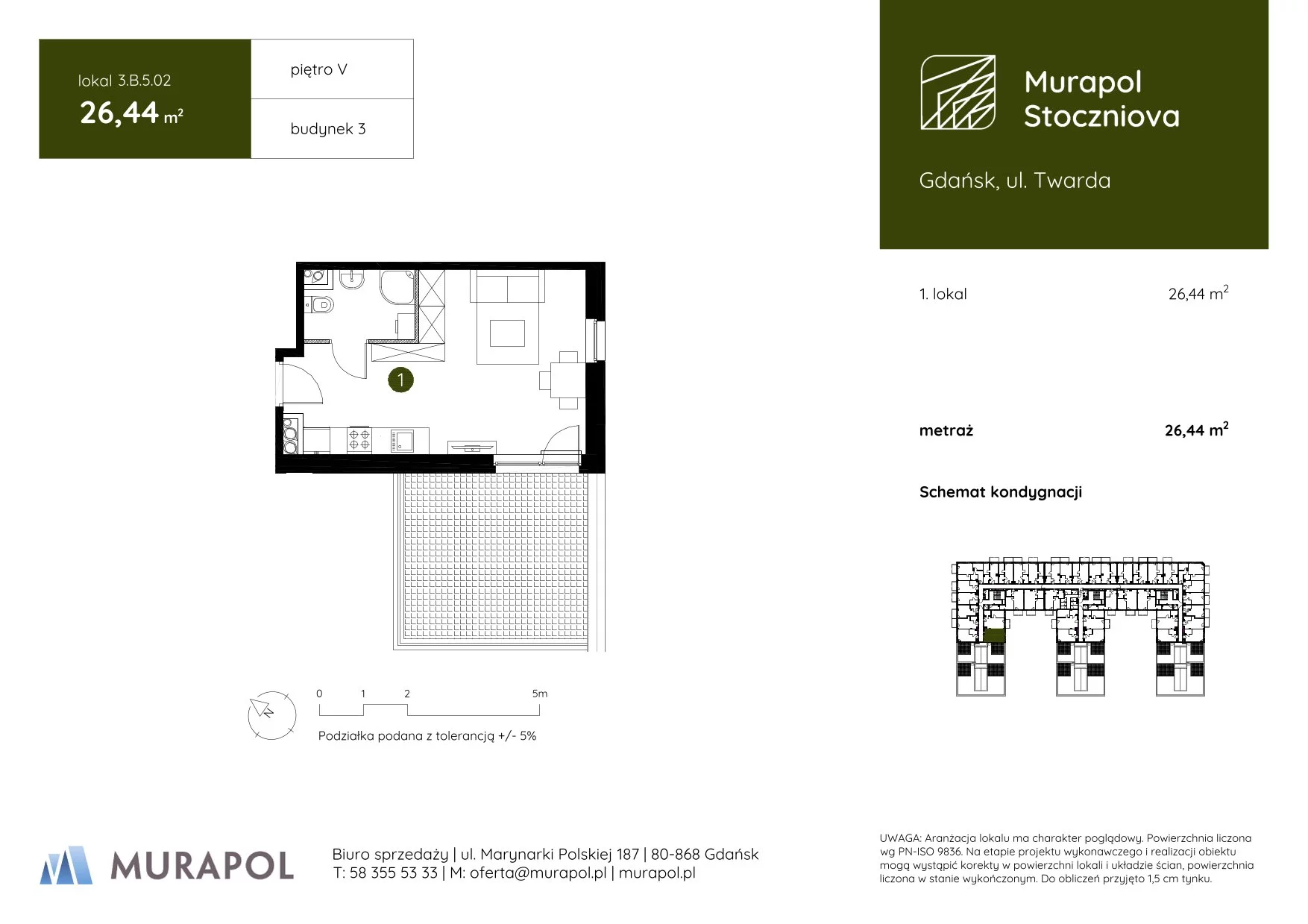 Apartament inwestycyjny 26,44 m², piętro 5, oferta nr 3.B.5.02, Murapol Stoczniova, Gdańsk, Młyniska, ul. Twarda