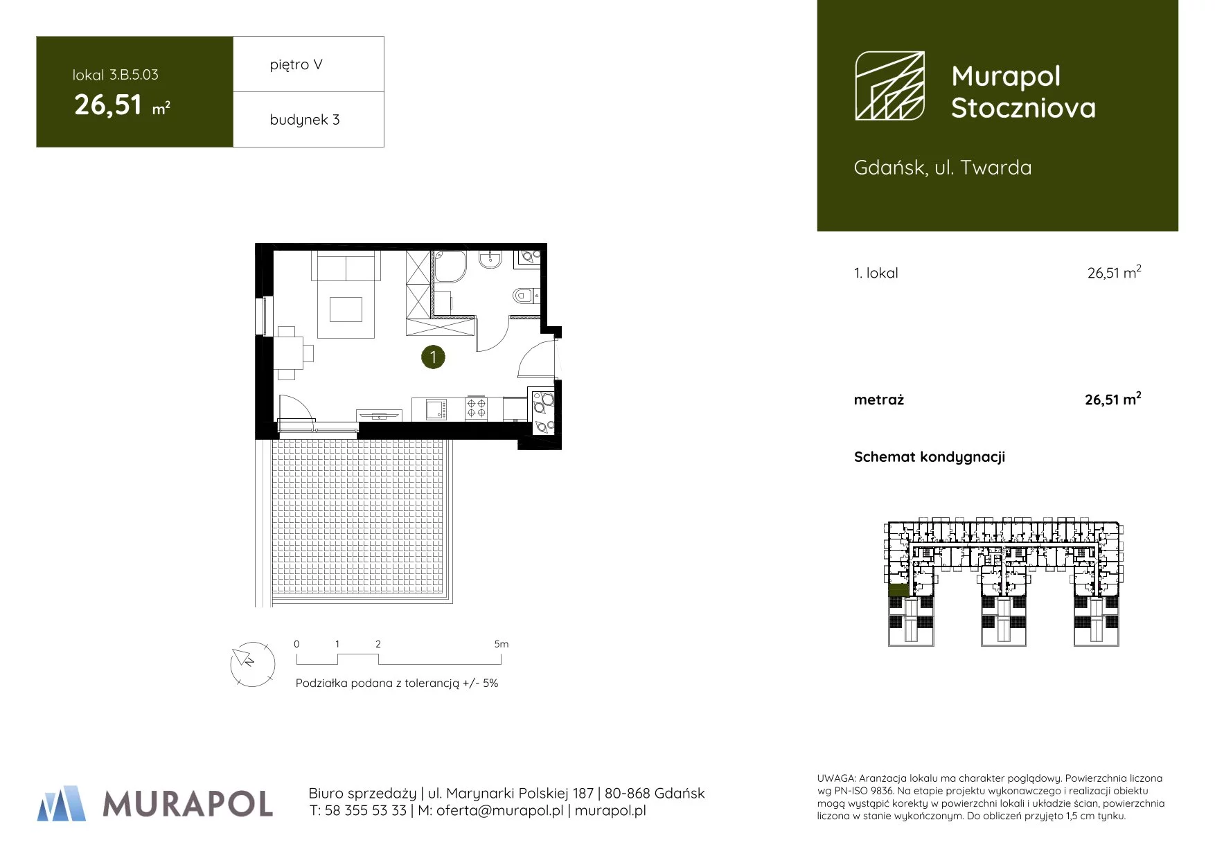 Apartament inwestycyjny 26,51 m², piętro 5, oferta nr 3.B.5.03, Murapol Stoczniova, Gdańsk, Młyniska, ul. Twarda