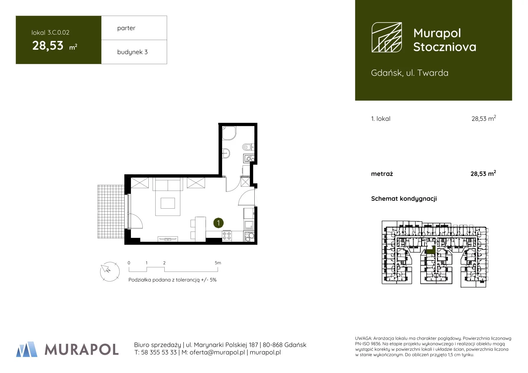 Apartament inwestycyjny 28,53 m², parter, oferta nr 3.C.0.02, Murapol Stoczniova, Gdańsk, Młyniska, ul. Twarda