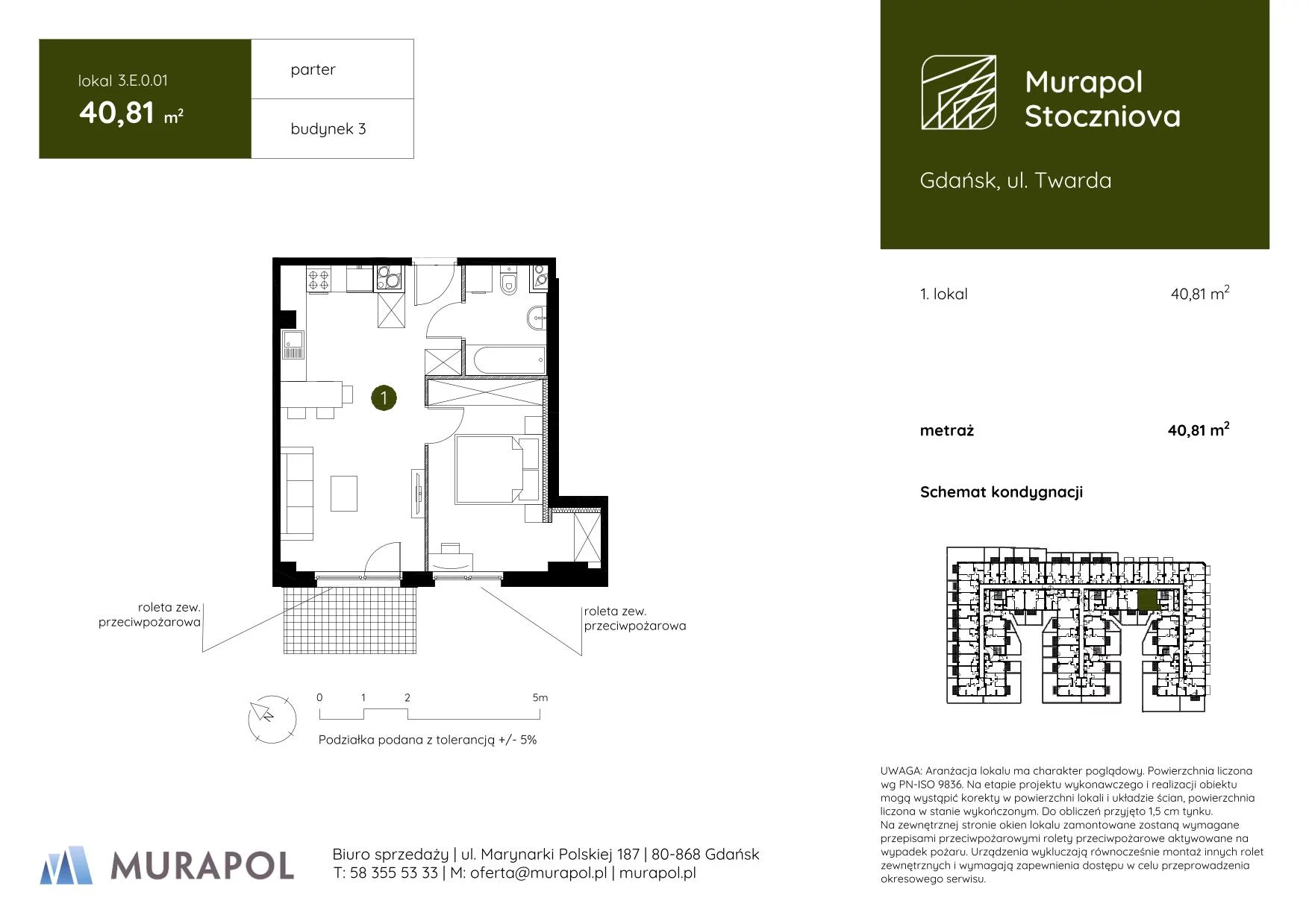 Apartament inwestycyjny 40,81 m², parter, oferta nr 3.E.0.01, Murapol Stoczniova, Gdańsk, Młyniska, ul. Twarda