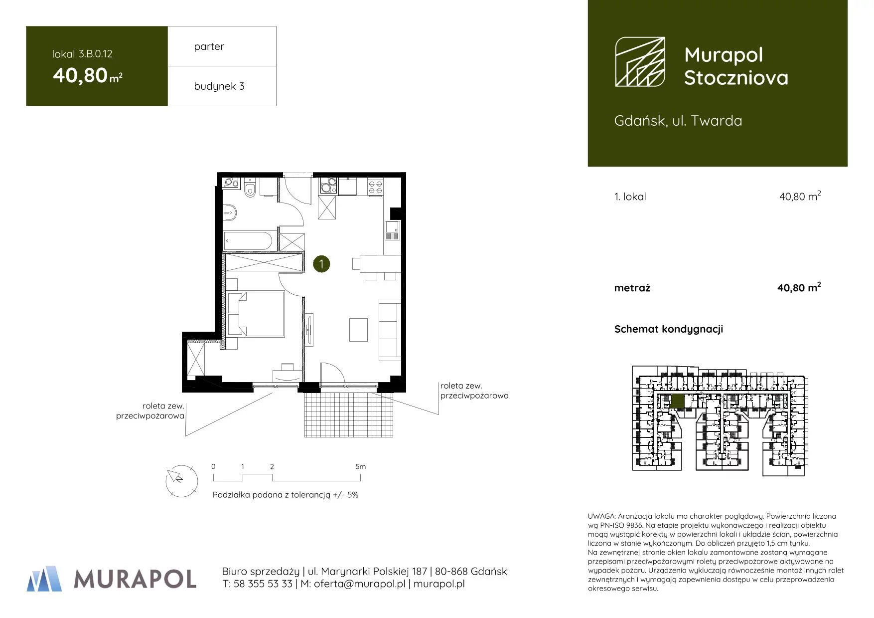1 pokój, apartament inwestycyjny 40,80 m², parter, oferta nr 3.B.0.12, Murapol Stoczniova, Gdańsk, Młyniska, ul. Twarda