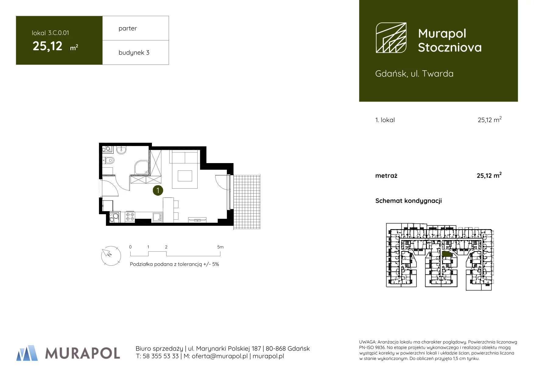 1 pokój, apartament inwestycyjny 25,12 m², parter, oferta nr 3.C.0.01, Murapol Stoczniova, Gdańsk, Młyniska, ul. Twarda