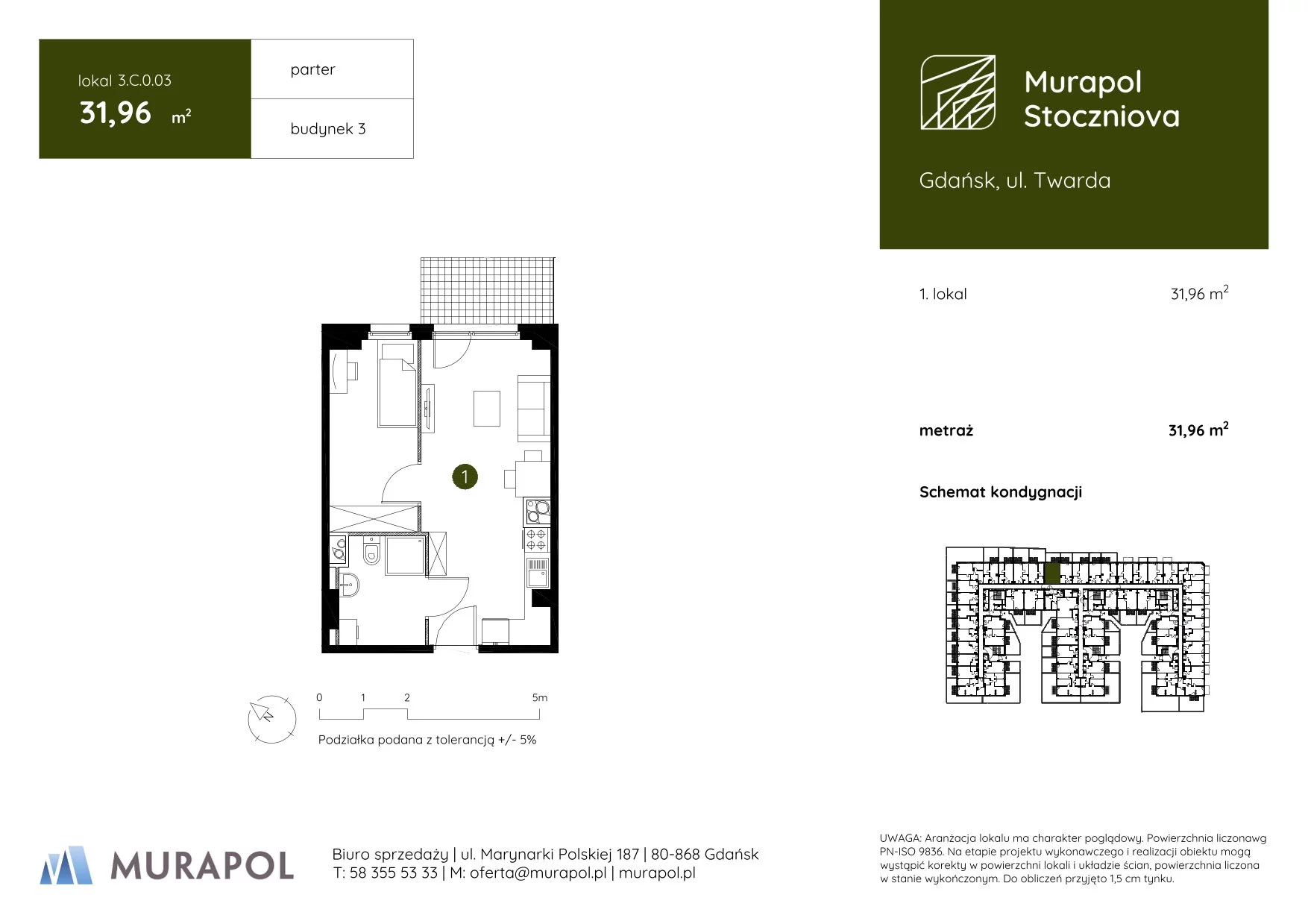 1 pokój, apartament inwestycyjny 31,96 m², parter, oferta nr 3.C.0.03, Murapol Stoczniova, Gdańsk, Młyniska, ul. Twarda
