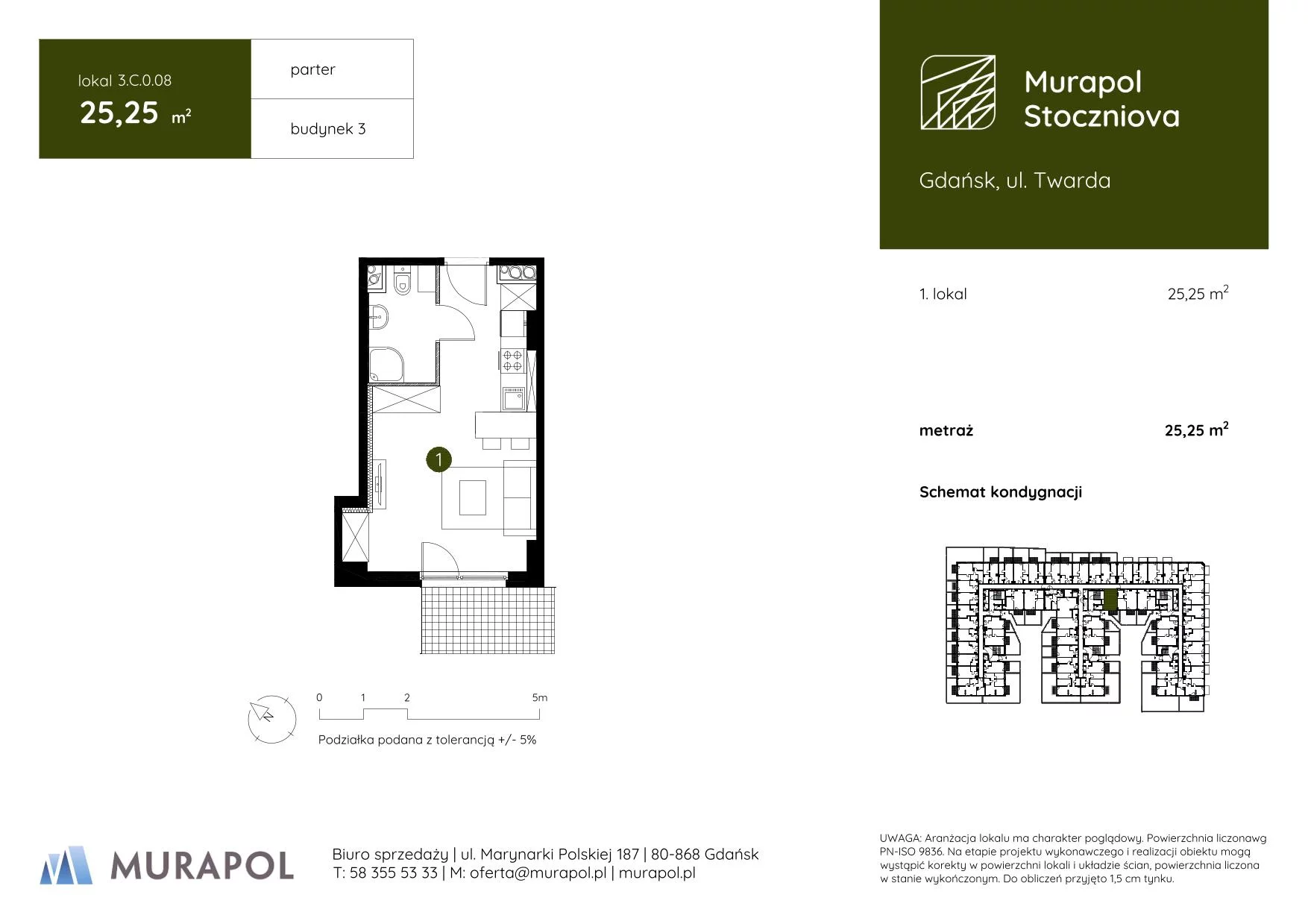 1 pokój, apartament inwestycyjny 25,25 m², parter, oferta nr 3.C.0.08, Murapol Stoczniova, Gdańsk, Młyniska, ul. Twarda