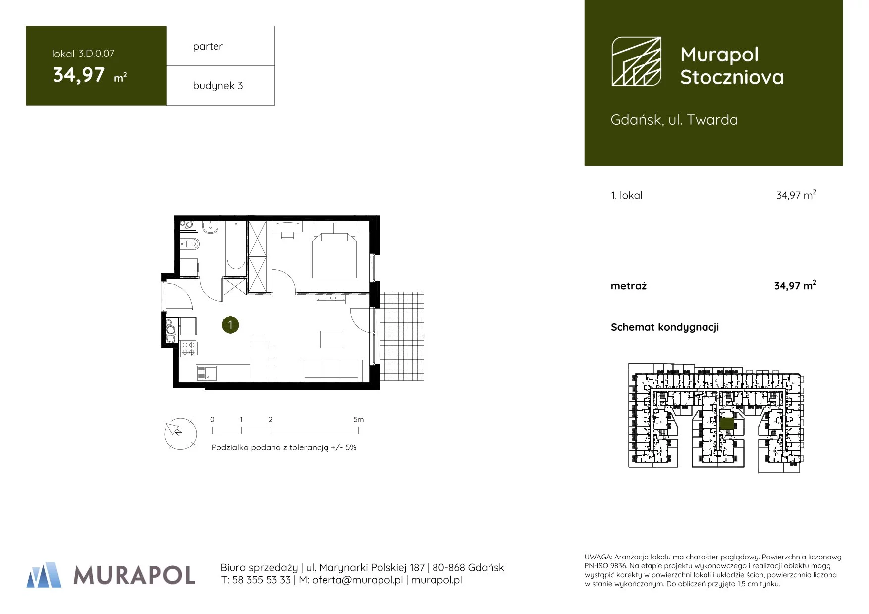 1 pokój, apartament inwestycyjny 34,97 m², parter, oferta nr 3.D.0.07, Murapol Stoczniova, Gdańsk, Młyniska, ul. Twarda