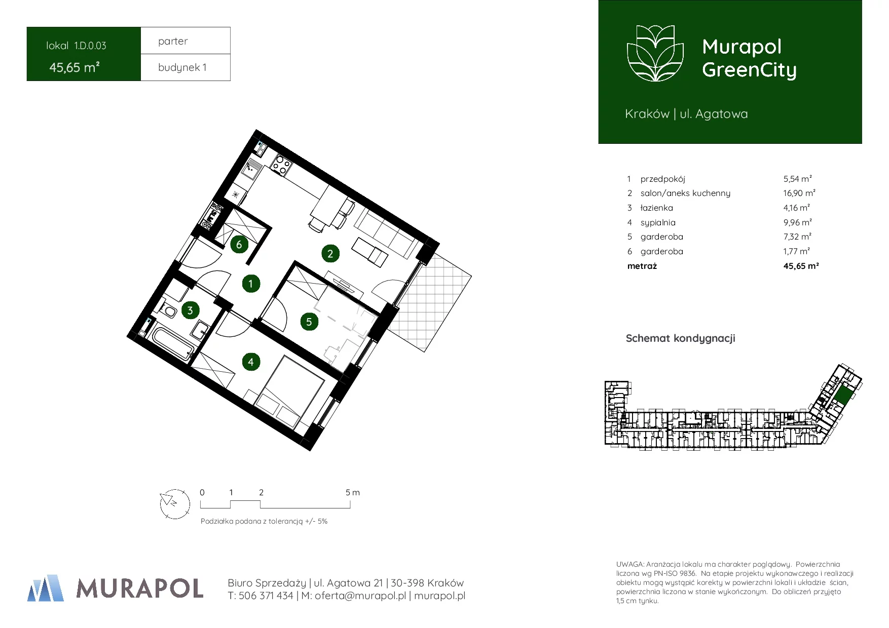 2 pokoje, mieszkanie 45,65 m², parter, oferta nr 1.D.0.03, Murapol GreenCity, Kraków, Bieżanów-Prokocim, Osiedle Złocień, ul. Agatowa
