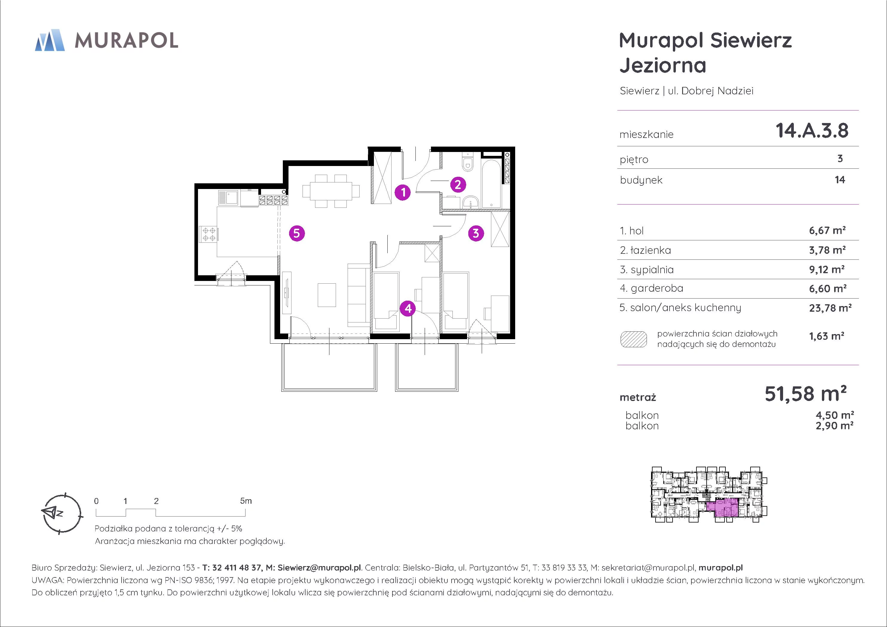 Mieszkanie 51,58 m², piętro 3, oferta nr 14.A.3.8, Murapol Siewierz Jeziorna - Gotowe mieszkania, Siewierz, ul. Jeziorna 153