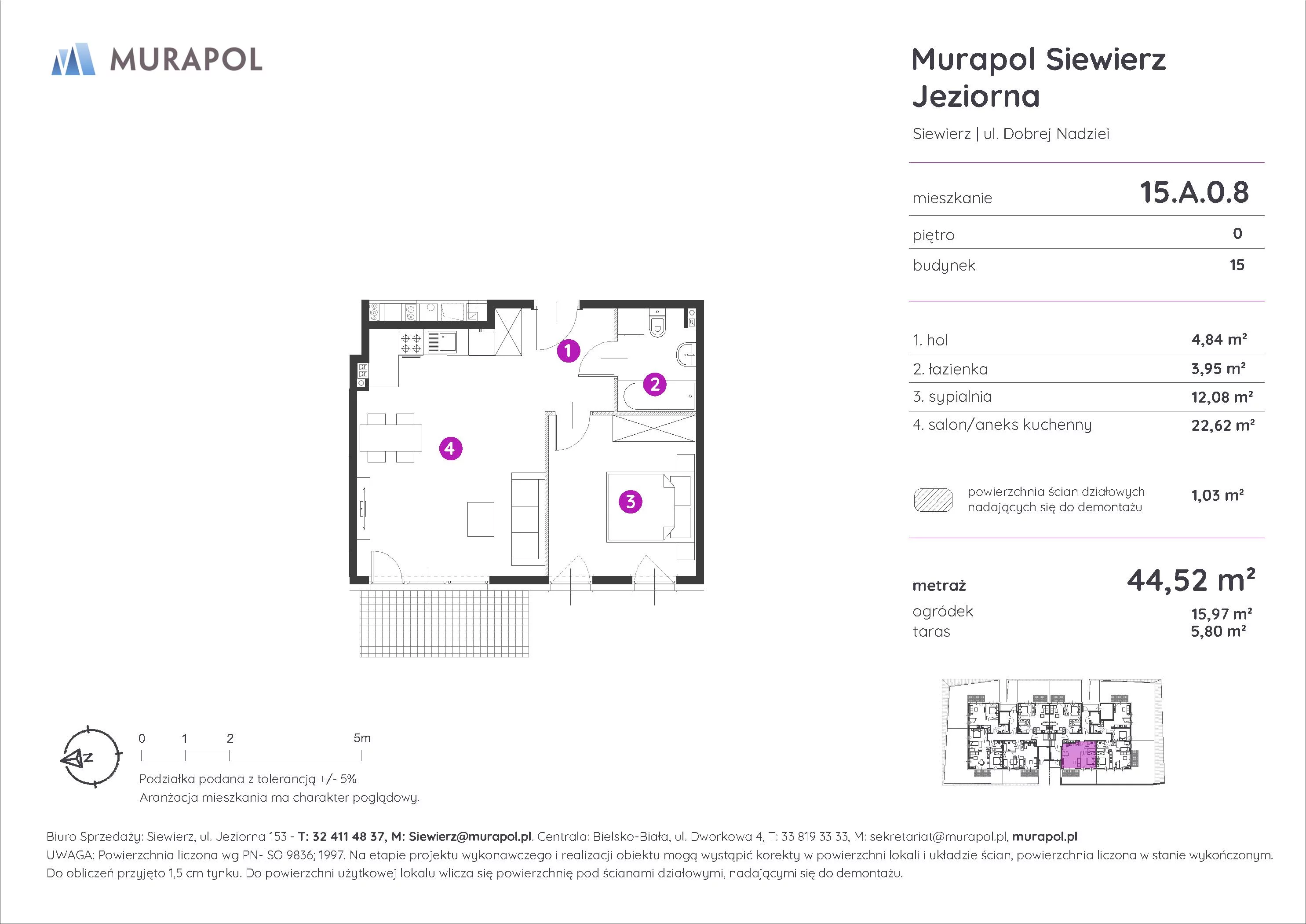 Mieszkanie 44,52 m², parter, oferta nr 15.A.0.8, Murapol Siewierz Jeziorna, Siewierz, ul. Jeziorna 153