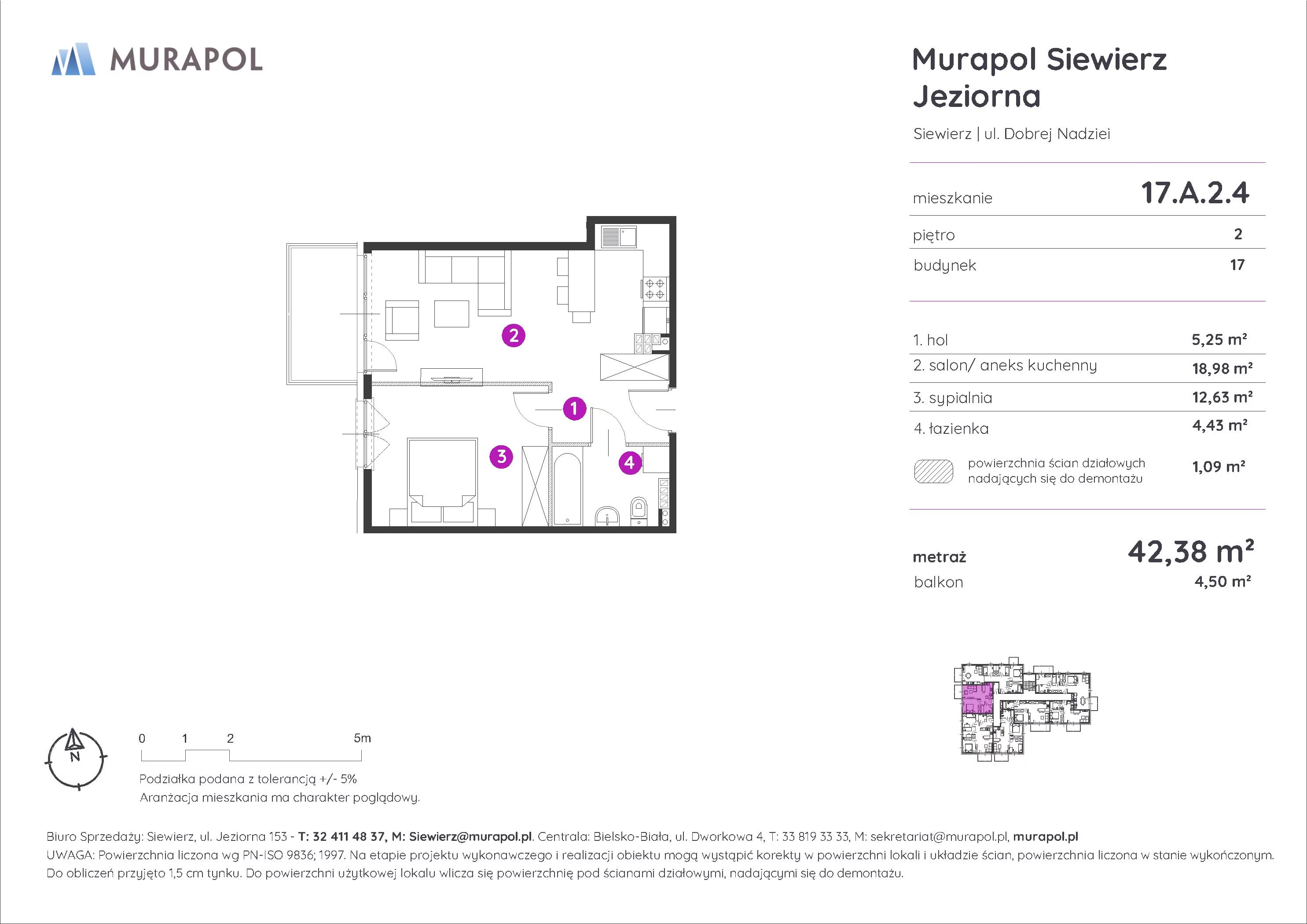 Mieszkanie 42,38 m², piętro 2, oferta nr 17.A.2.4, Murapol Siewierz Jeziorna, Siewierz, ul. Jeziorna 153