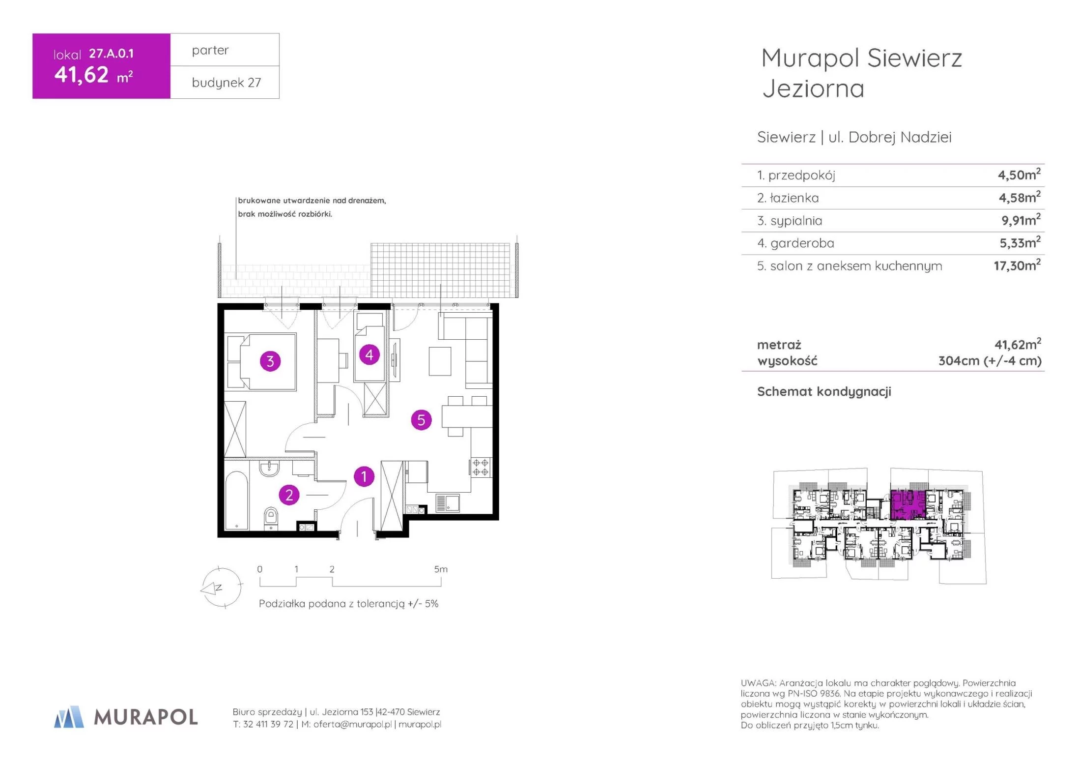2 pokoje, mieszkanie 41,62 m², parter, oferta nr 27.A.0.1, Murapol Siewierz Jeziorna - Gotowe mieszkania, Siewierz, ul. Jeziorna 153