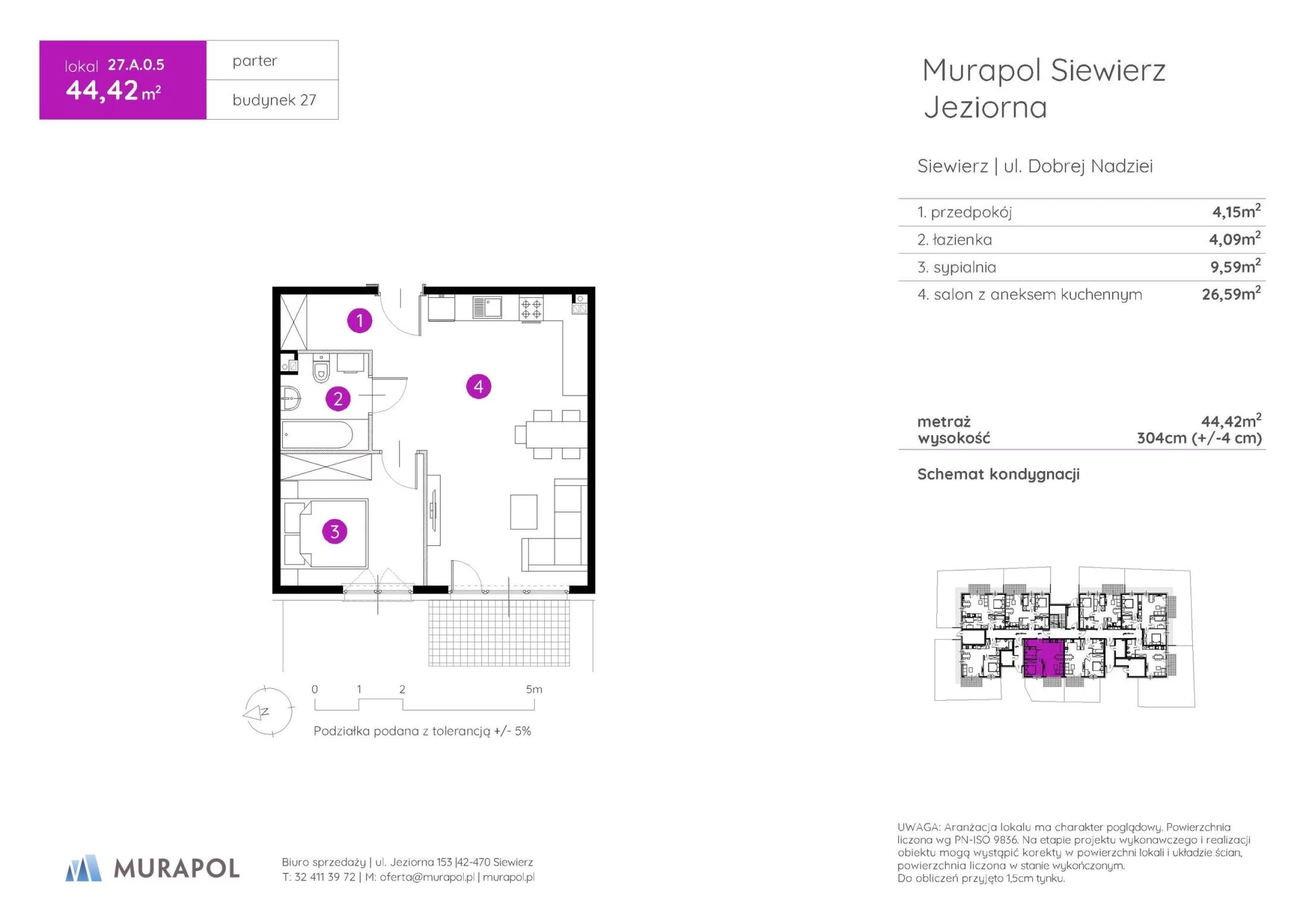 2 pokoje, mieszkanie 44,42 m², parter, oferta nr 27.A.0.5, Murapol Siewierz Jeziorna - Gotowe mieszkania, Siewierz, ul. Jeziorna 153