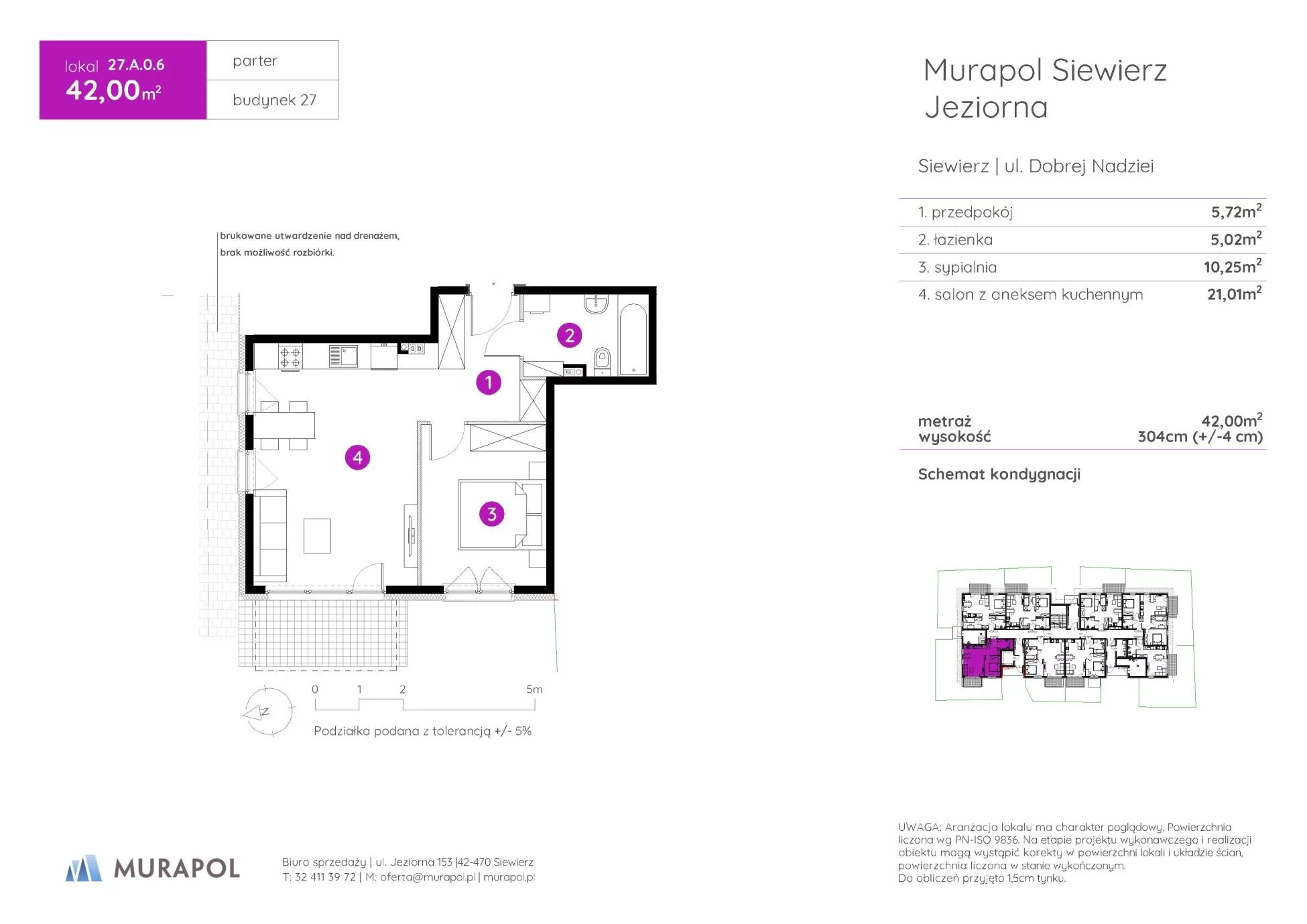 2 pokoje, mieszkanie 42,00 m², parter, oferta nr 27.A.0.6, Murapol Siewierz Jeziorna - Gotowe mieszkania, Siewierz, ul. Jeziorna 153