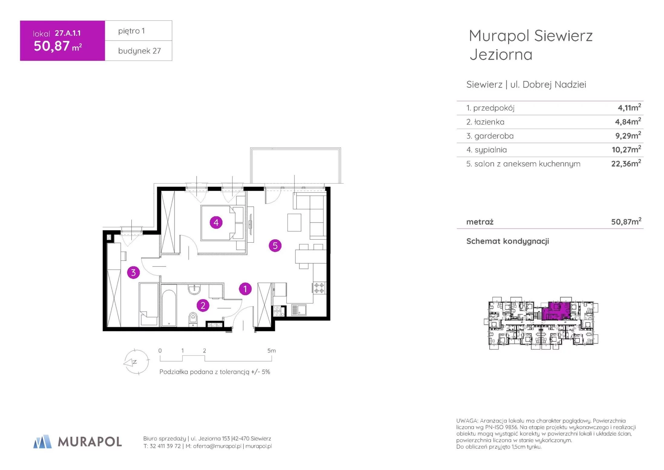 2 pokoje, mieszkanie 50,87 m², piętro 1, oferta nr 27.A.1.1, Murapol Siewierz Jeziorna - Gotowe mieszkania, Siewierz, ul. Jeziorna 153