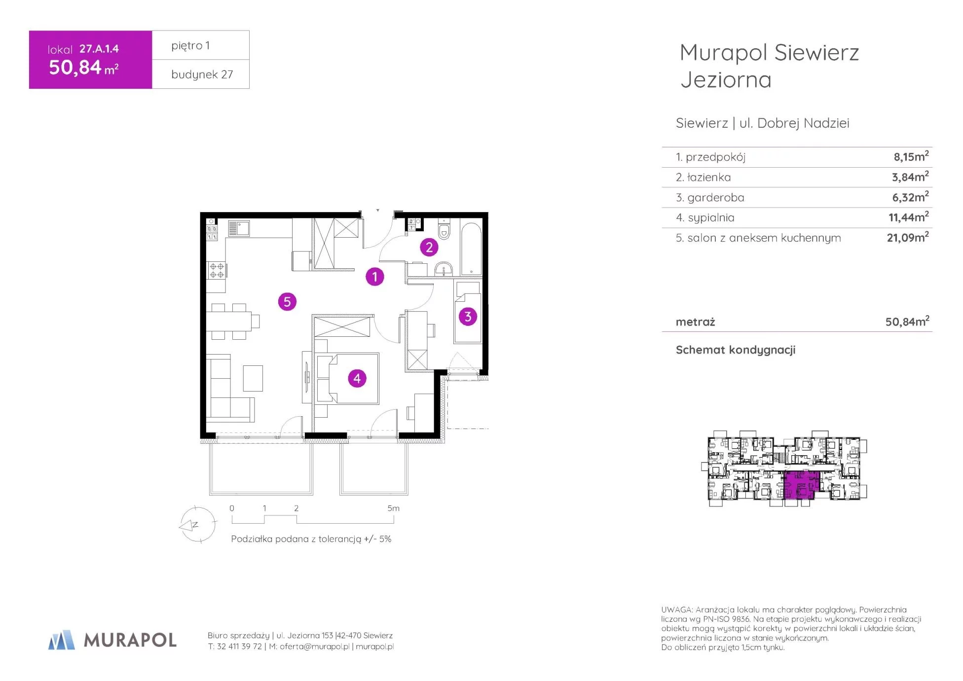 2 pokoje, mieszkanie 50,84 m², piętro 1, oferta nr 27.A.1.4, Murapol Siewierz Jeziorna - Gotowe mieszkania, Siewierz, ul. Jeziorna 153