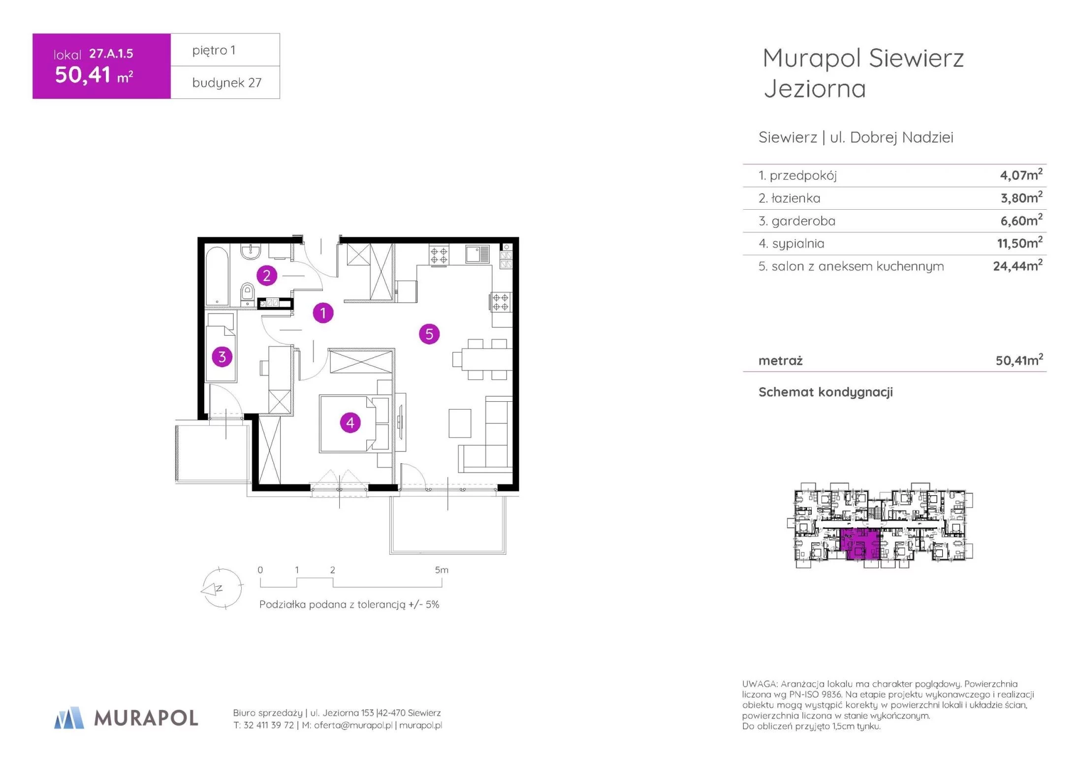 2 pokoje, mieszkanie 50,41 m², piętro 1, oferta nr 27.A.1.5, Murapol Siewierz Jeziorna - Gotowe mieszkania, Siewierz, ul. Jeziorna 153