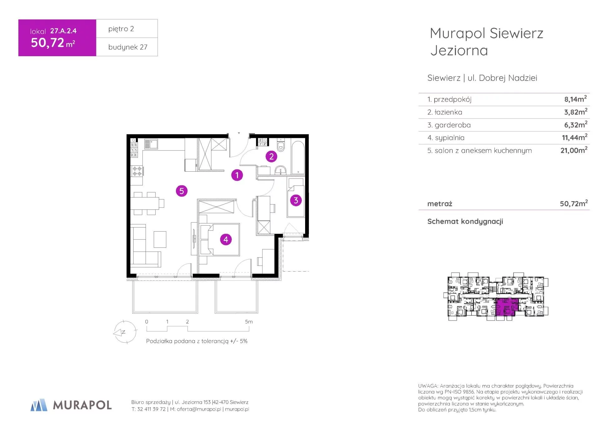 2 pokoje, mieszkanie 50,72 m², piętro 2, oferta nr 27.A.2.4, Murapol Siewierz Jeziorna - Gotowe mieszkania, Siewierz, ul. Jeziorna 153