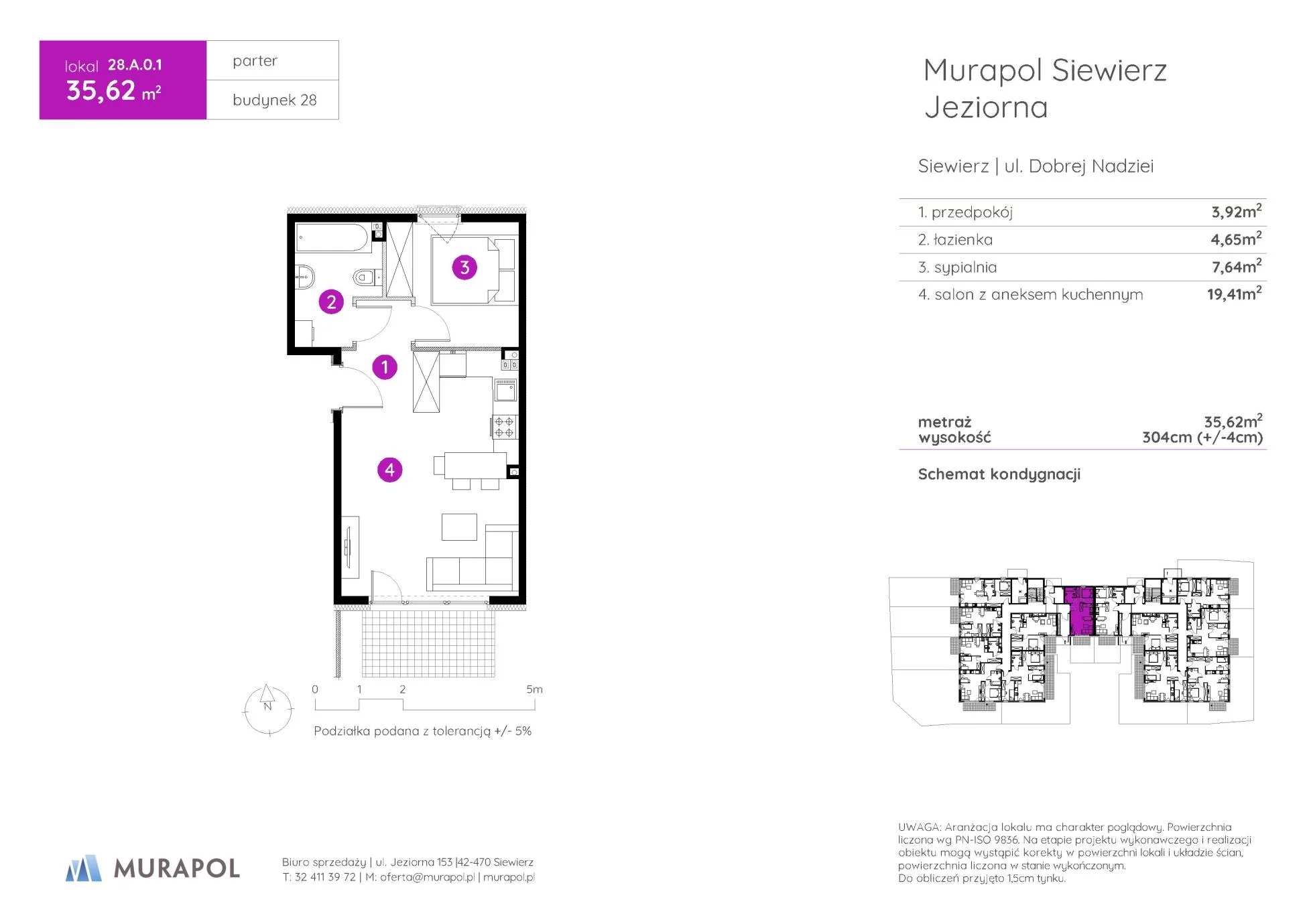 2 pokoje, mieszkanie 35,62 m², parter, oferta nr 28.A.0.1, Murapol Siewierz Jeziorna - Gotowe mieszkania, Siewierz, ul. Jeziorna 153