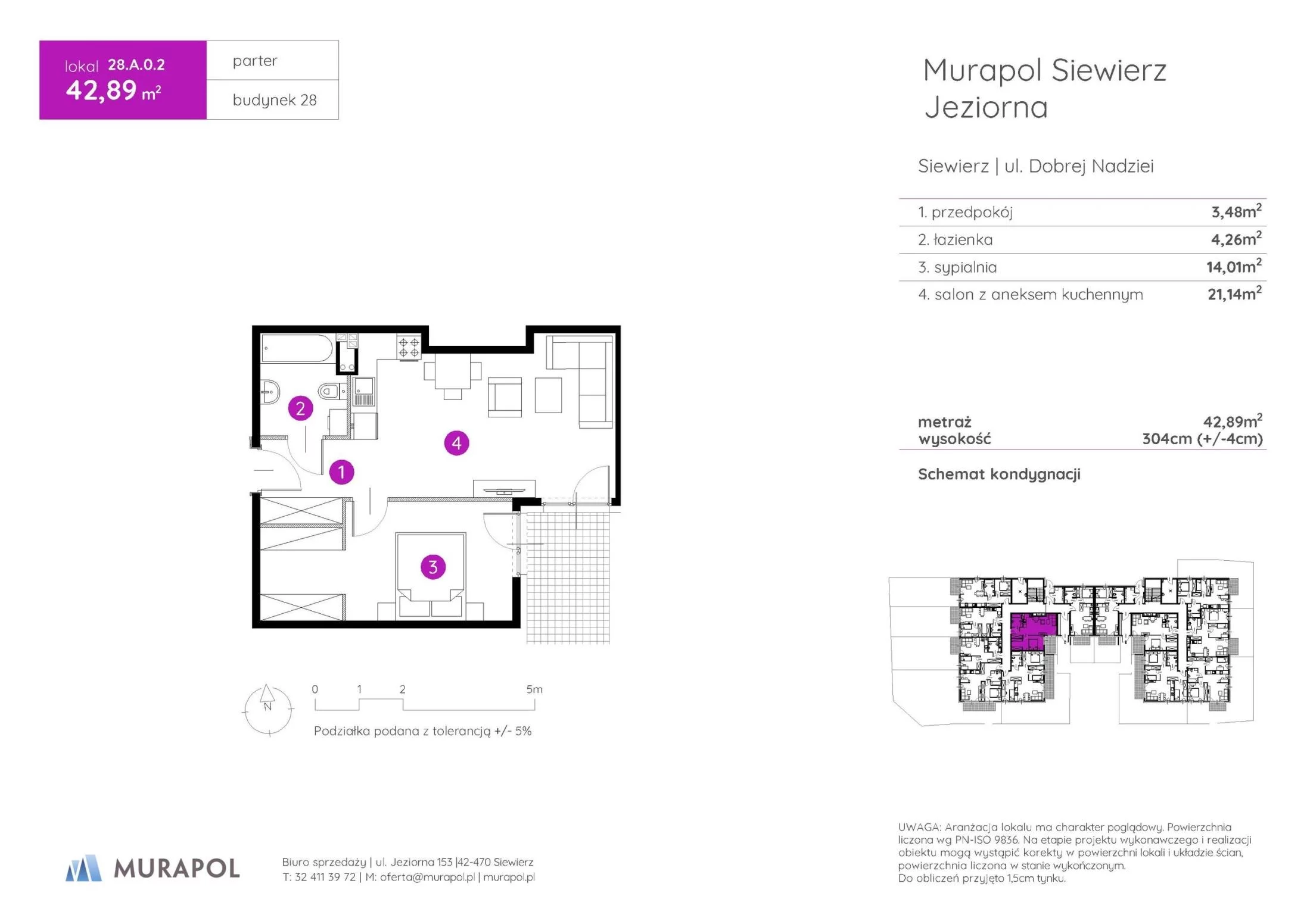 2 pokoje, mieszkanie 42,89 m², parter, oferta nr 28.A.0.2, Murapol Siewierz Jeziorna - Gotowe mieszkania, Siewierz, ul. Jeziorna 153