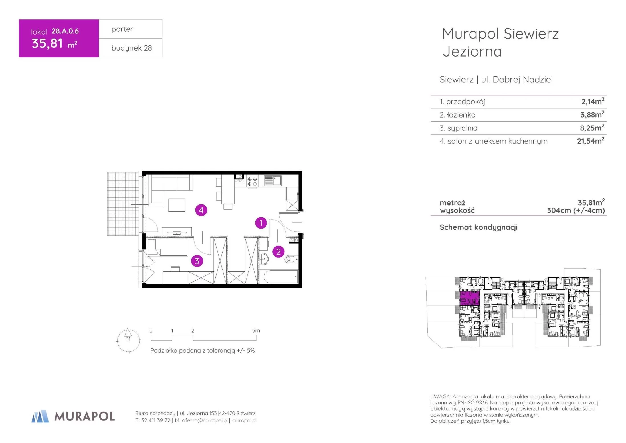 2 pokoje, mieszkanie 35,81 m², parter, oferta nr 28.A.0.6, Murapol Siewierz Jeziorna - Gotowe mieszkania, Siewierz, ul. Jeziorna 153