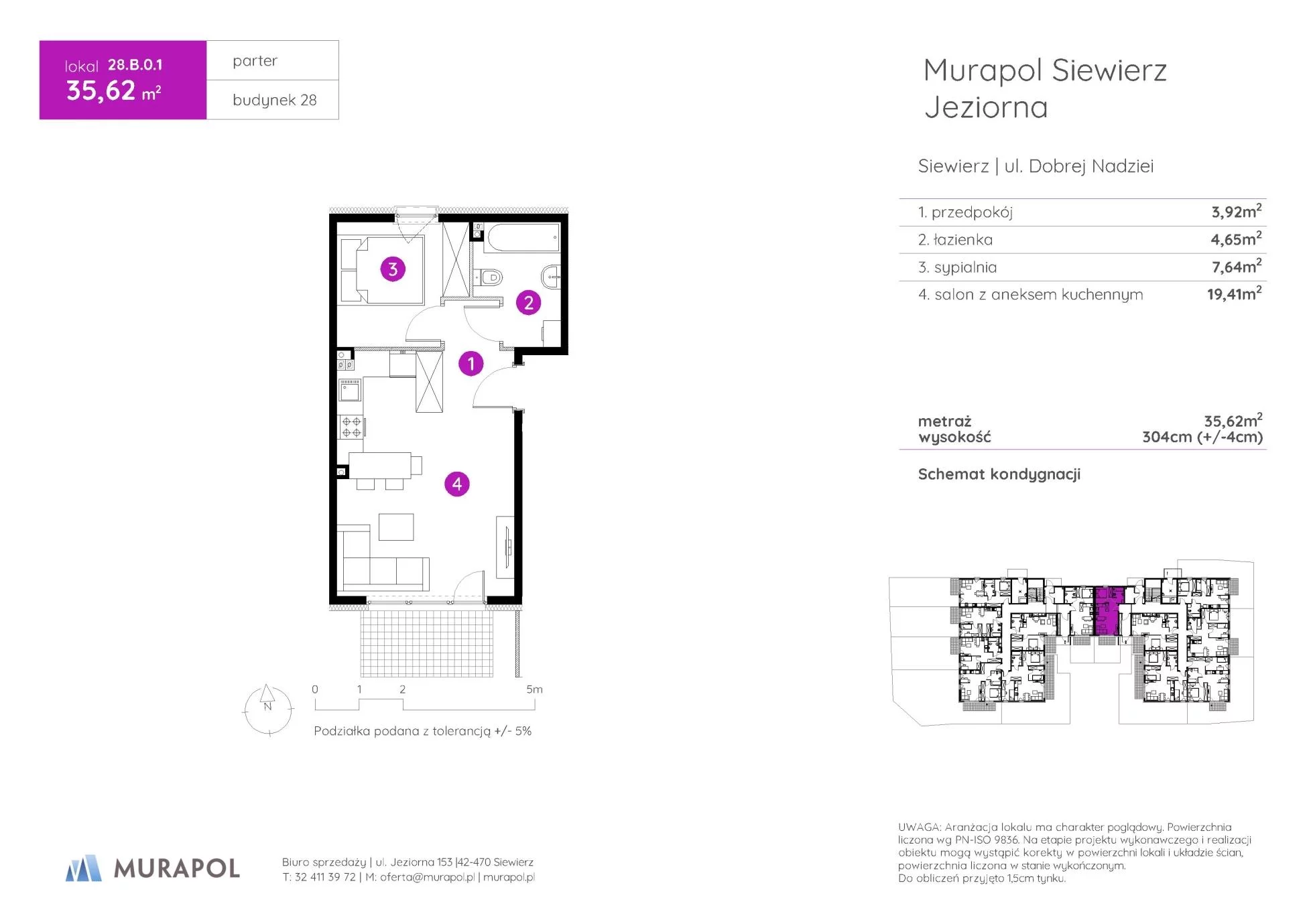 2 pokoje, mieszkanie 35,62 m², parter, oferta nr 28.B.0.1, Murapol Siewierz Jeziorna - Gotowe mieszkania, Siewierz, ul. Jeziorna 153