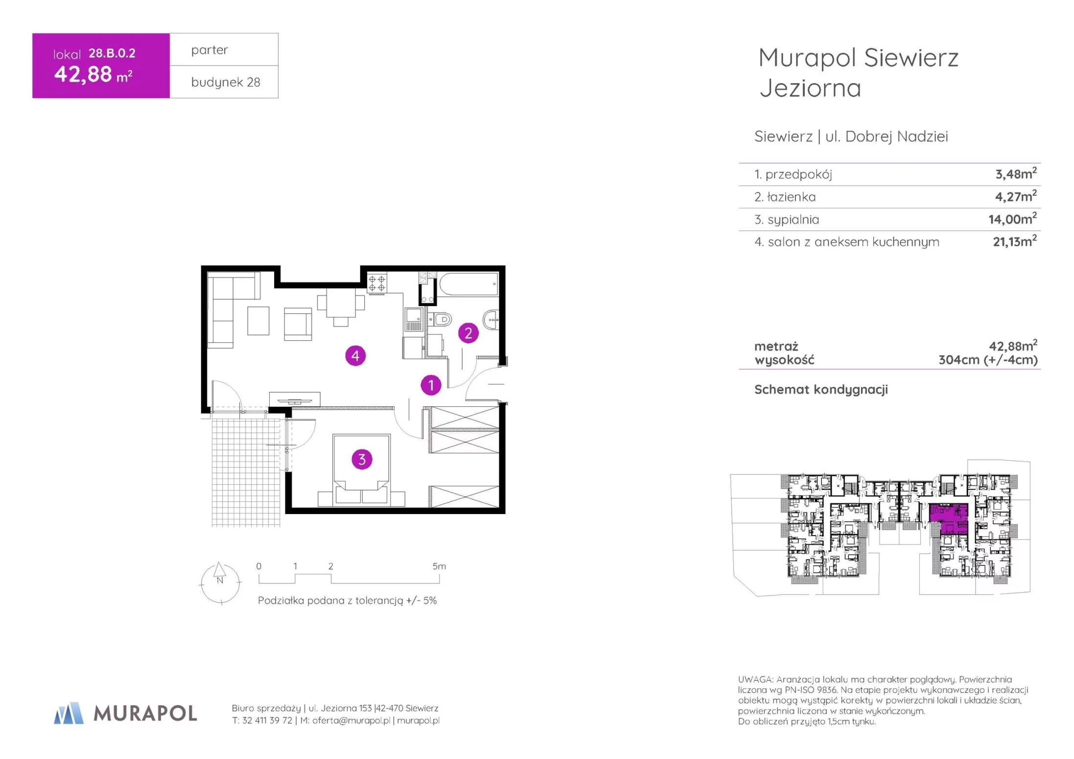 2 pokoje, mieszkanie 42,88 m², parter, oferta nr 28.B.0.2, Murapol Siewierz Jeziorna - Gotowe mieszkania, Siewierz, ul. Jeziorna 153
