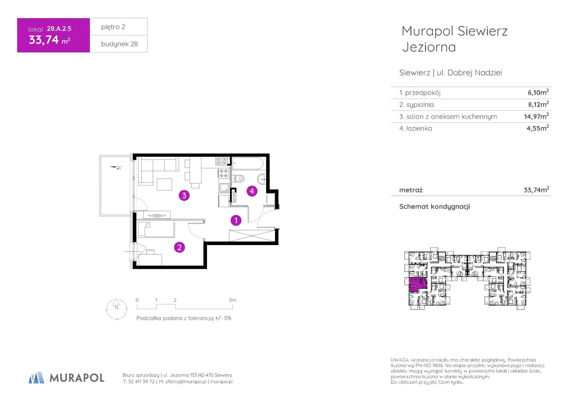 2 pokoje, mieszkanie 33,74 m², piętro 2, oferta nr 28.A.2.5, Murapol Siewierz Jeziorna - Gotowe mieszkania, Siewierz, ul. Jeziorna 153