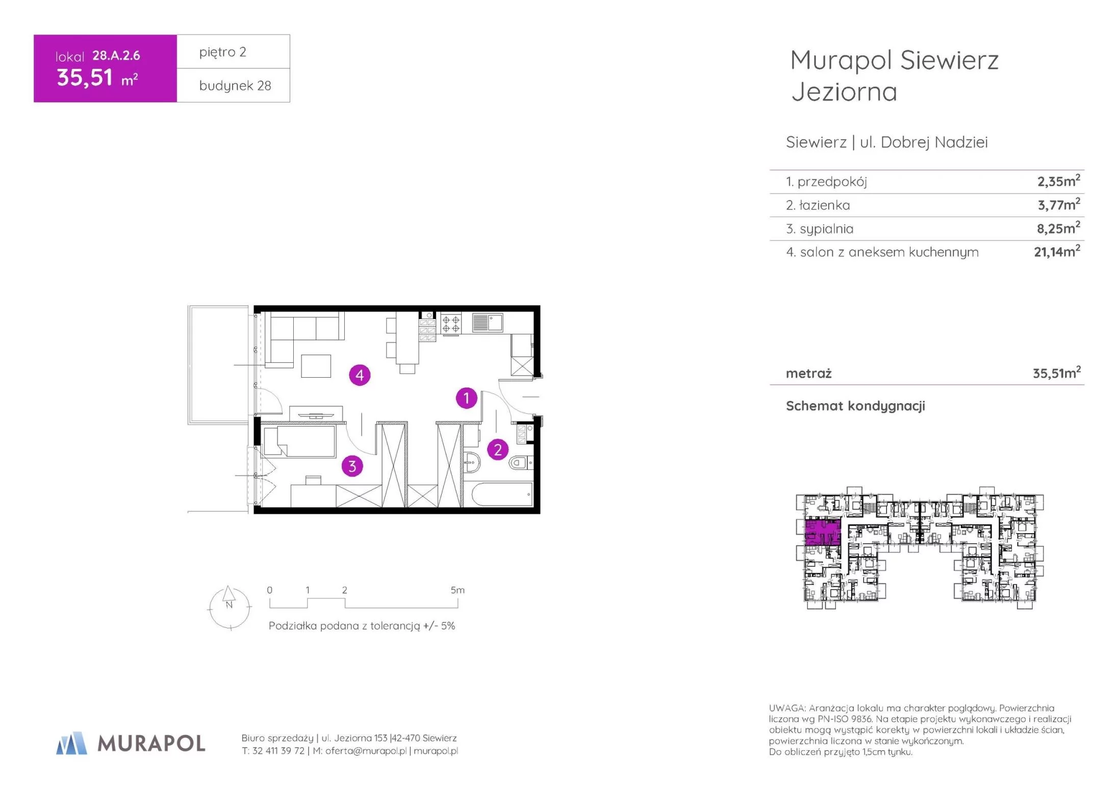2 pokoje, mieszkanie 35,51 m², piętro 2, oferta nr 28.A.2.6, Murapol Siewierz Jeziorna - Gotowe mieszkania, Siewierz, ul. Jeziorna 153