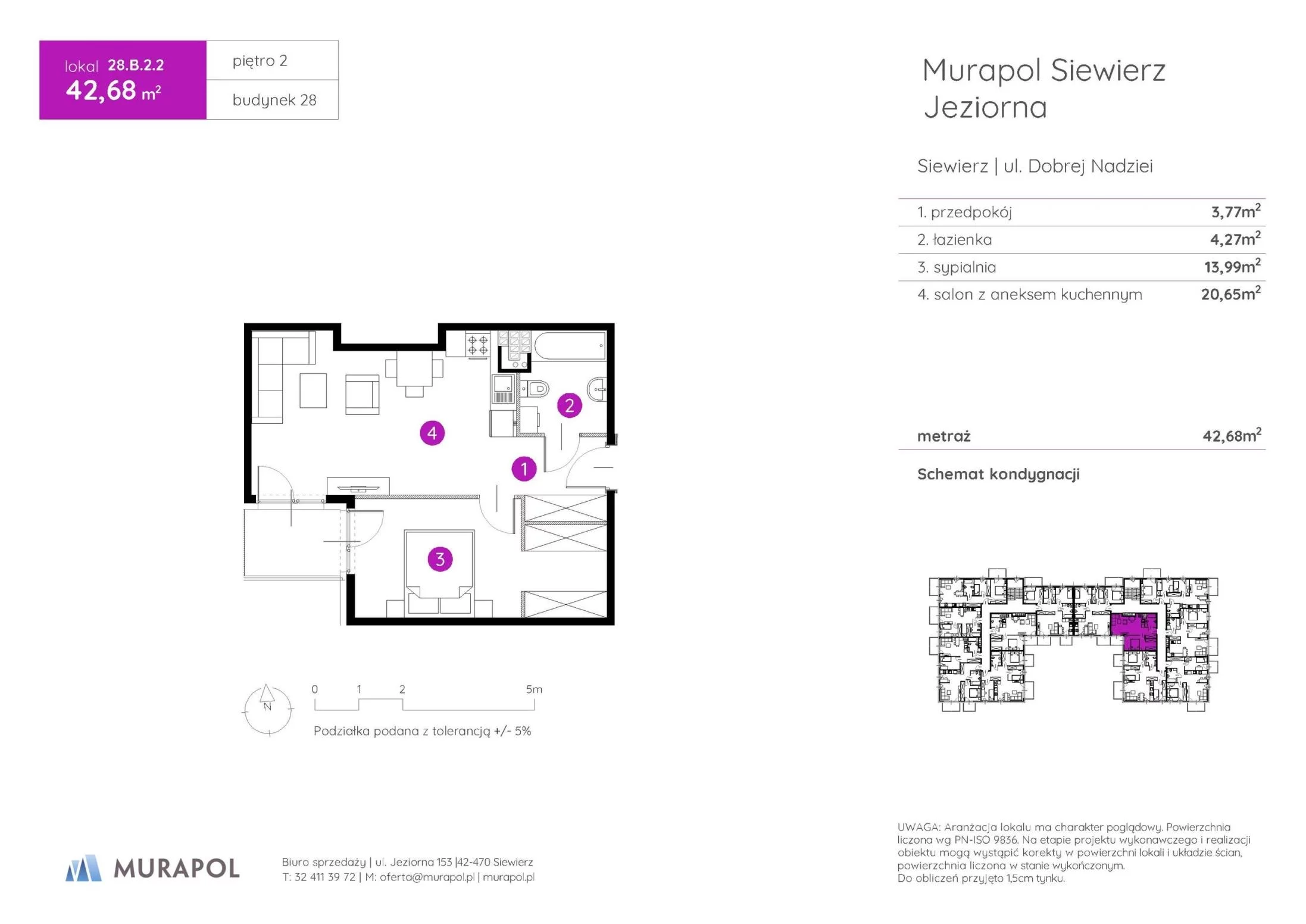 2 pokoje, mieszkanie 42,68 m², piętro 2, oferta nr 28.B.2.2, Murapol Siewierz Jeziorna - Gotowe mieszkania, Siewierz, ul. Jeziorna 153