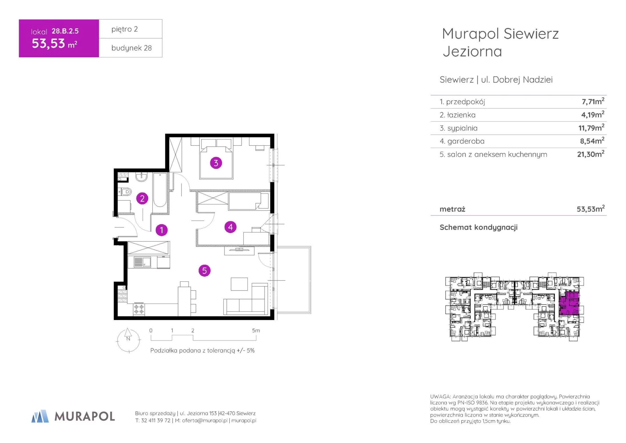 2 pokoje, mieszkanie 53,53 m², piętro 2, oferta nr 28.B.2.5, Murapol Siewierz Jeziorna - Gotowe mieszkania, Siewierz, ul. Jeziorna 153