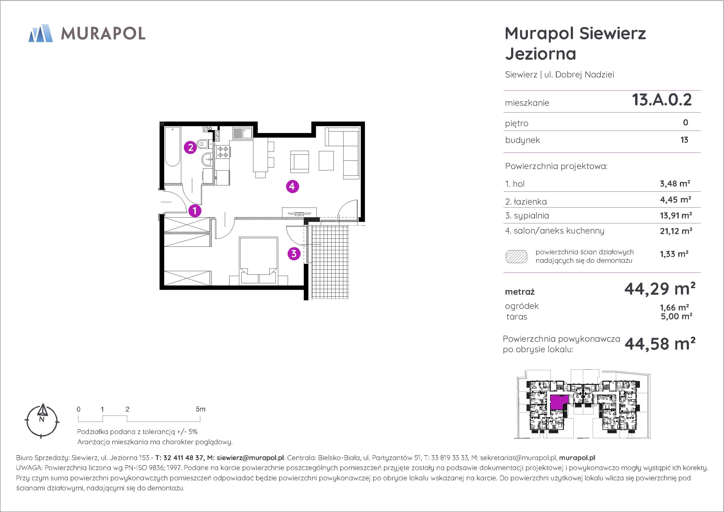 2 pokoje, mieszkanie 44,58 m², parter, oferta nr 13.A.0.2, Murapol Siewierz Jeziorna - Gotowe mieszkania, Siewierz, ul. Jeziorna 153