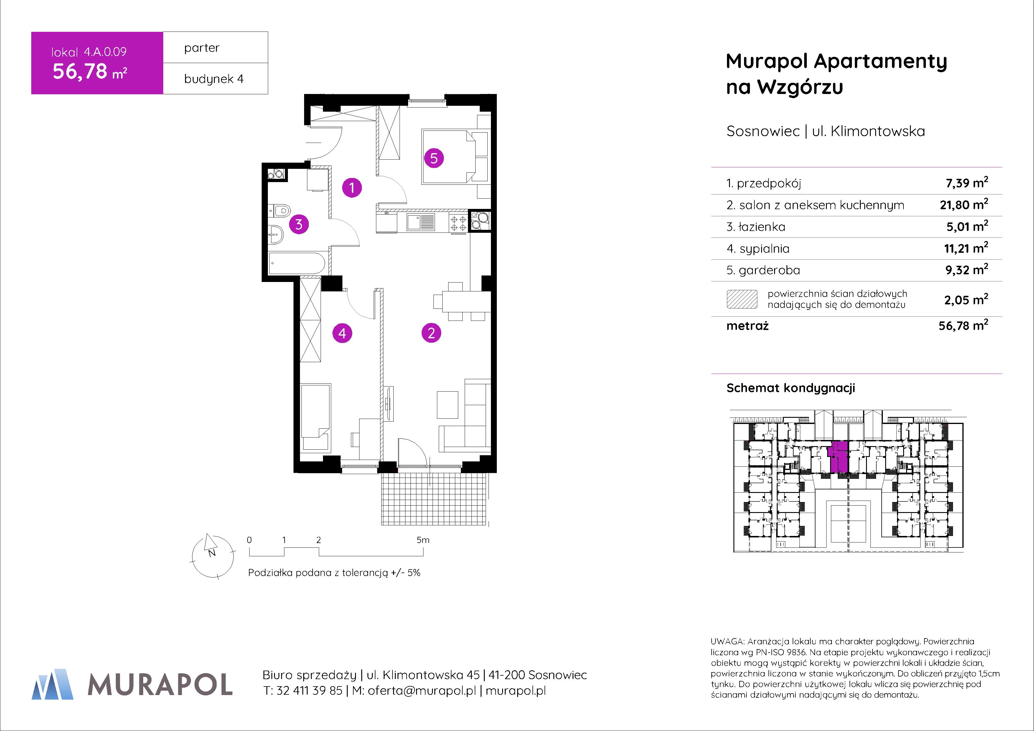 2 pokoje, mieszkanie 56,78 m², parter, oferta nr 4.A.0.09, Murapol Apartamenty Na Wzgórzu, Sosnowiec, Klimontów, ul. Klimontowska 45