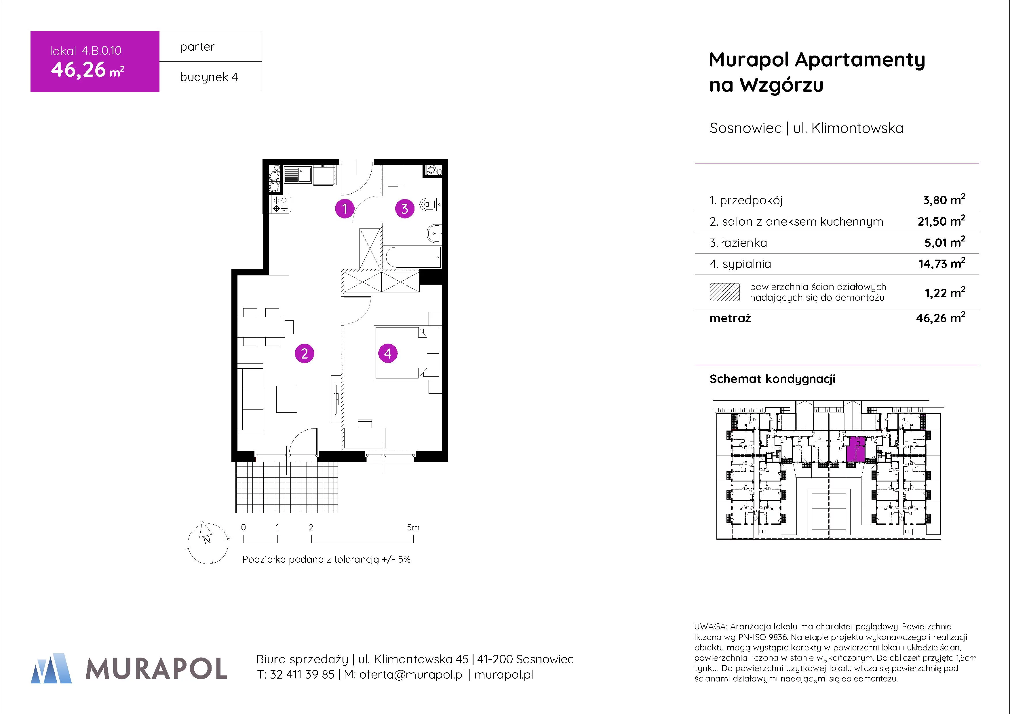 Mieszkanie 46,26 m², parter, oferta nr 4.B.0.10, Murapol Apartamenty Na Wzgórzu, Sosnowiec, Klimontów, ul. Klimontowska 45