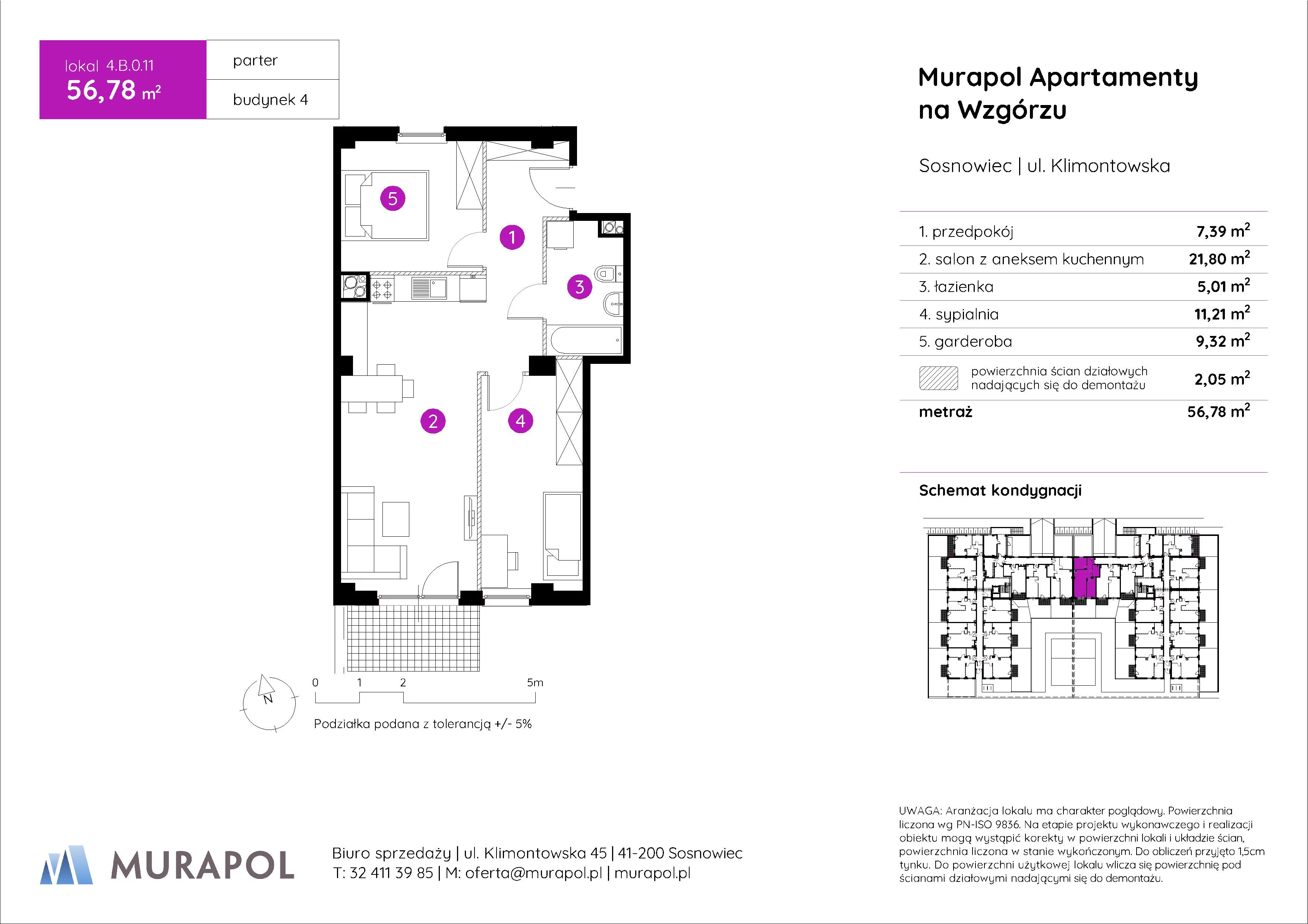 Mieszkanie 56,78 m², parter, oferta nr 4.B.0.11, Murapol Apartamenty Na Wzgórzu, Sosnowiec, Klimontów, ul. Klimontowska 45