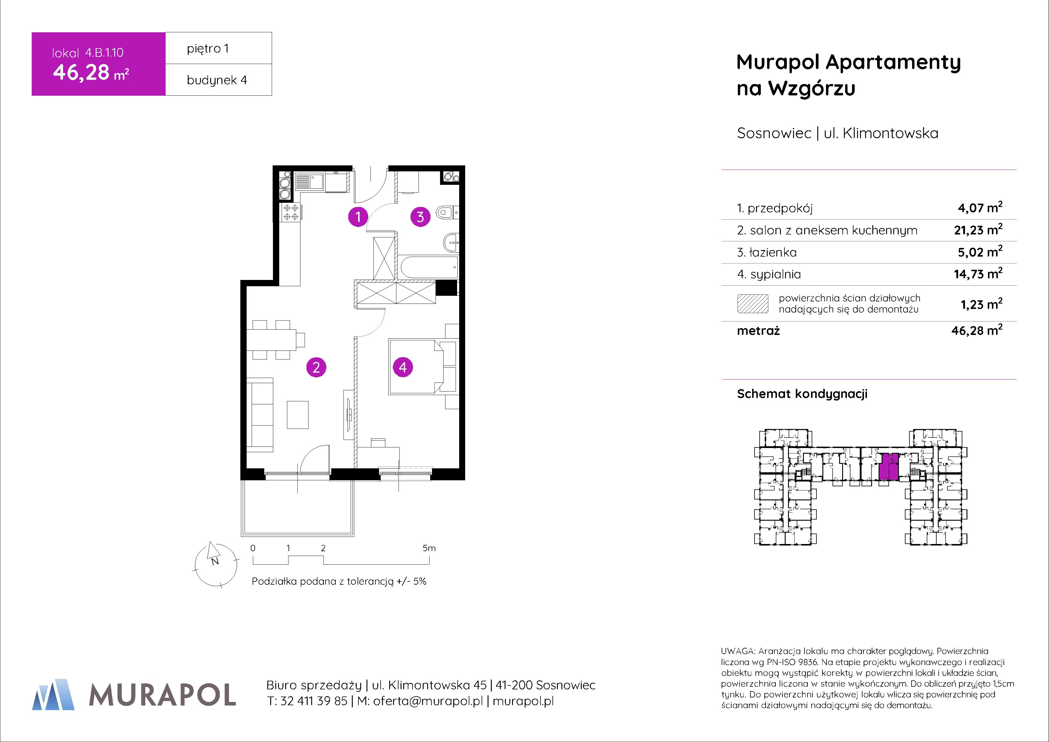 Mieszkanie 46,28 m², piętro 1, oferta nr 4.B.1.10, Murapol Apartamenty Na Wzgórzu, Sosnowiec, Klimontów, ul. Klimontowska 45