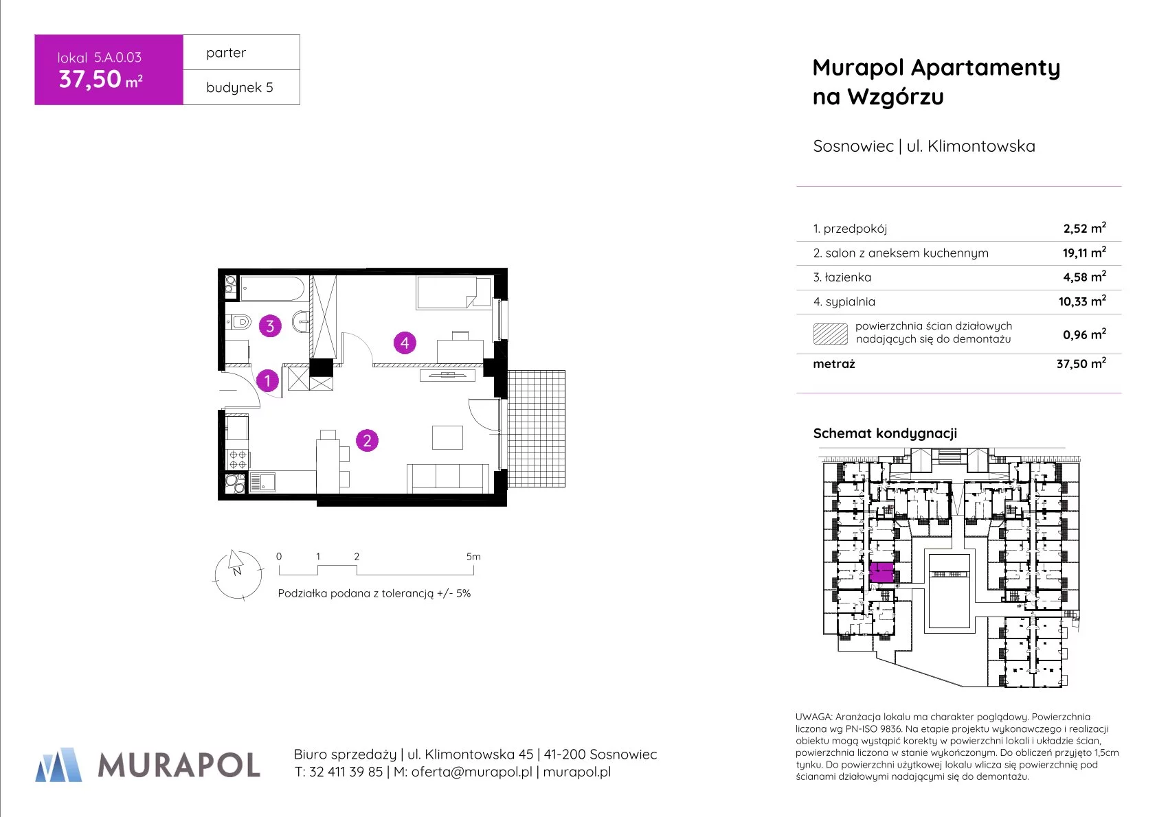 Mieszkanie 37,50 m², parter, oferta nr 5.A.0.03, Murapol Apartamenty Na Wzgórzu, Sosnowiec, Klimontów, ul. Klimontowska 45-idx