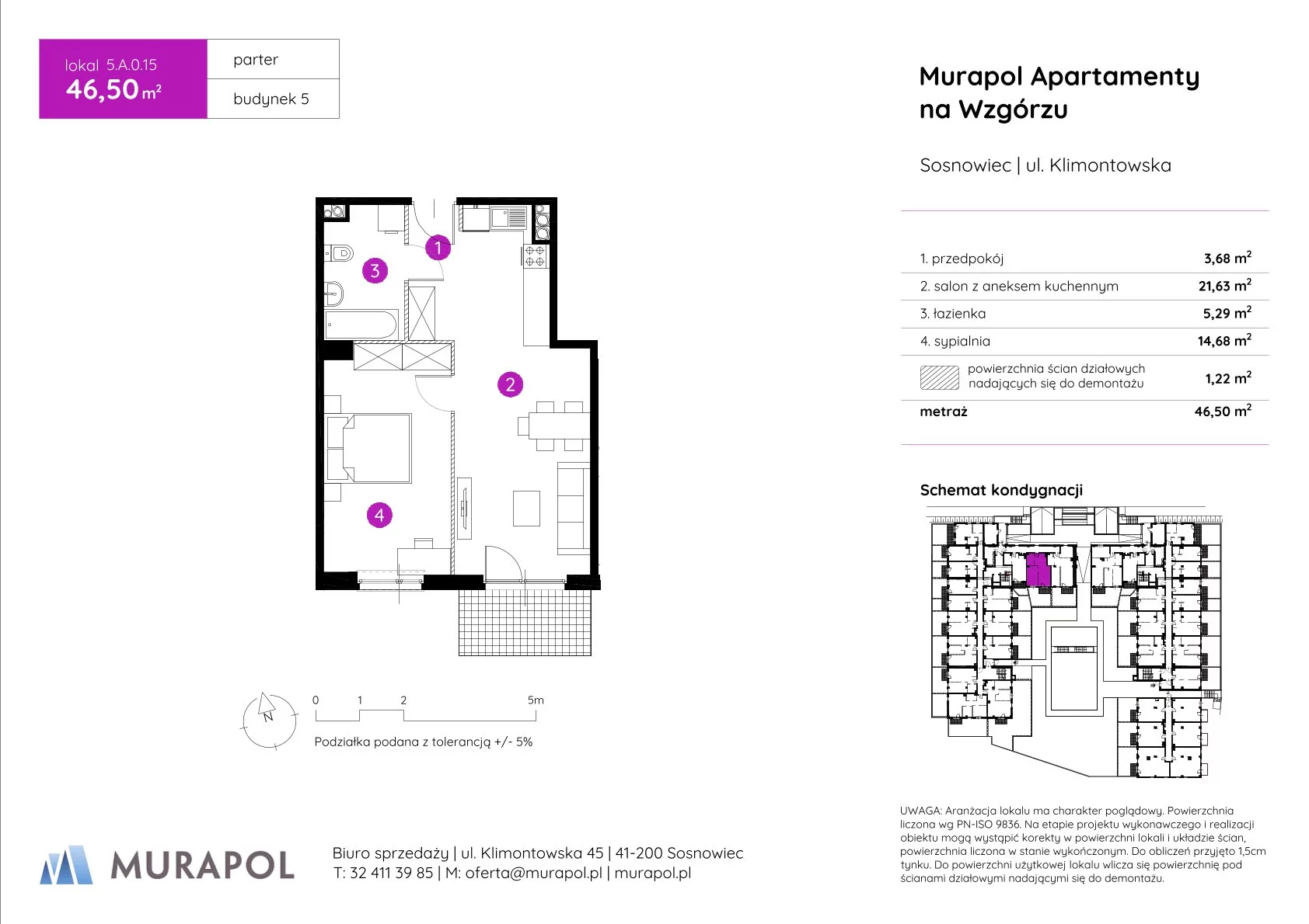 Mieszkanie 46,50 m², parter, oferta nr 5.A.0.15, Murapol Apartamenty Na Wzgórzu, Sosnowiec, Klimontów, ul. Klimontowska 45