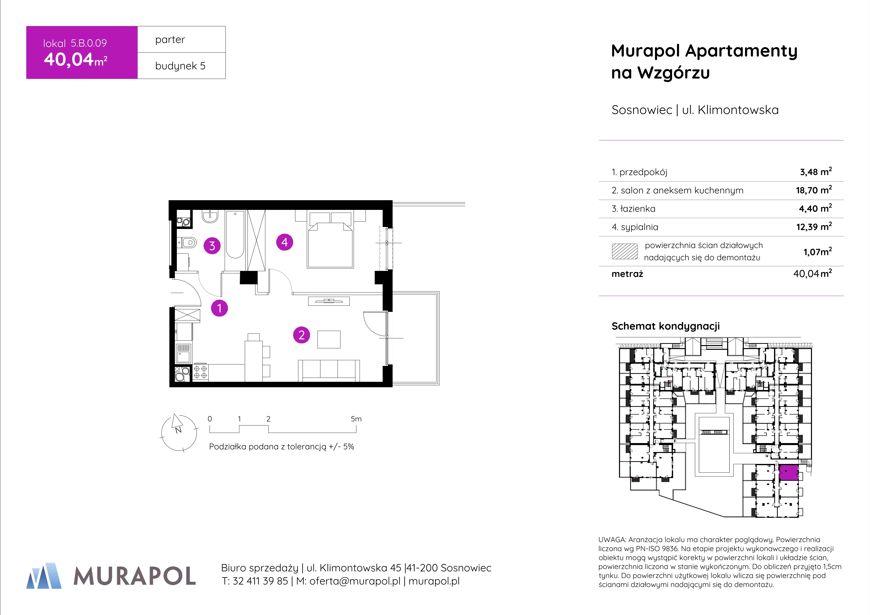 2 pokoje, mieszkanie 40,04 m², parter, oferta nr 5.B.0.09, Murapol Apartamenty Na Wzgórzu, Sosnowiec, Klimontów, ul. Klimontowska 45