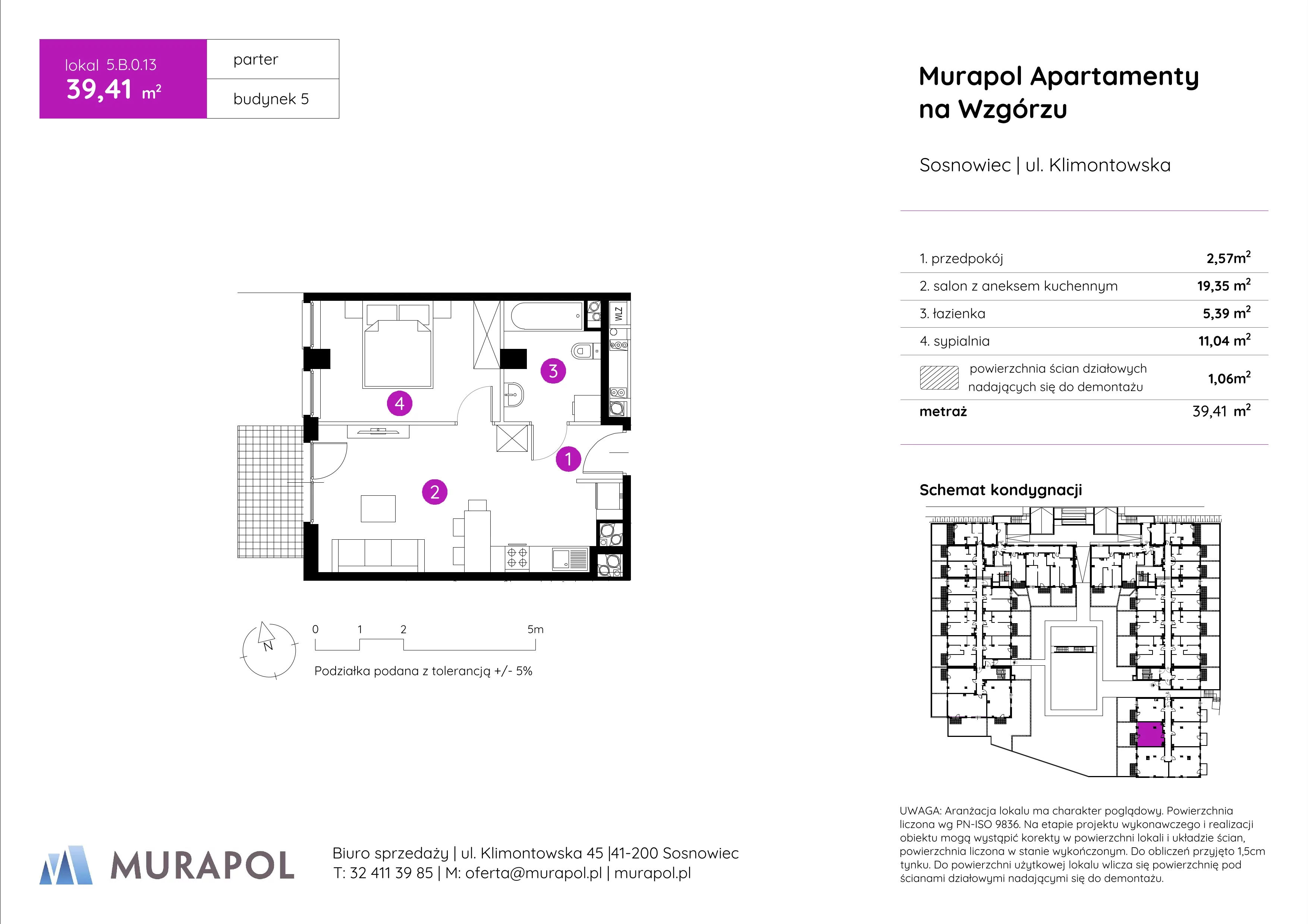 2 pokoje, mieszkanie 39,41 m², parter, oferta nr 5.B.0.13, Murapol Apartamenty Na Wzgórzu, Sosnowiec, Klimontów, ul. Klimontowska 45