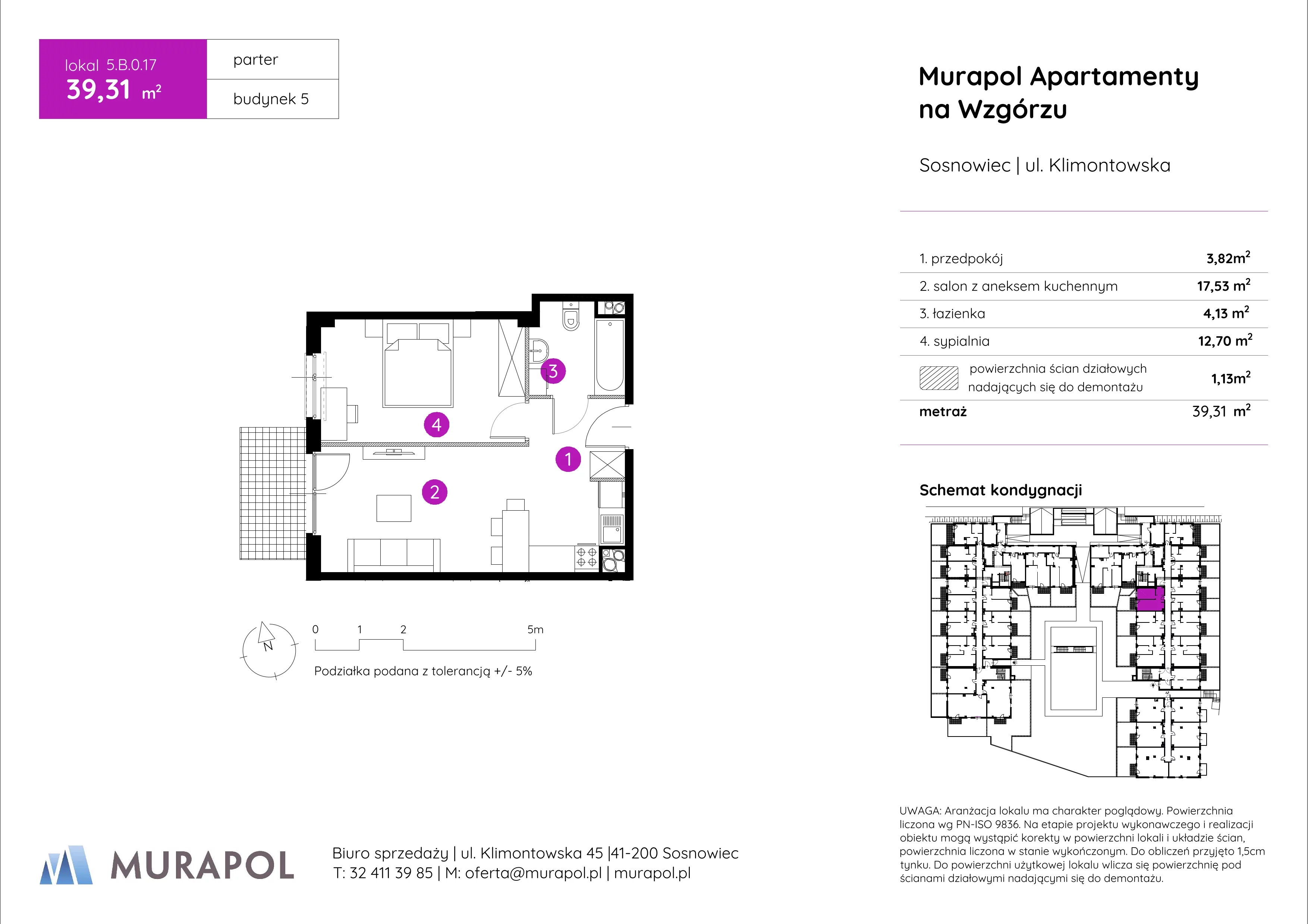 Mieszkanie 39,31 m², parter, oferta nr 5.B.0.17, Murapol Apartamenty Na Wzgórzu, Sosnowiec, Klimontów, ul. Klimontowska 45