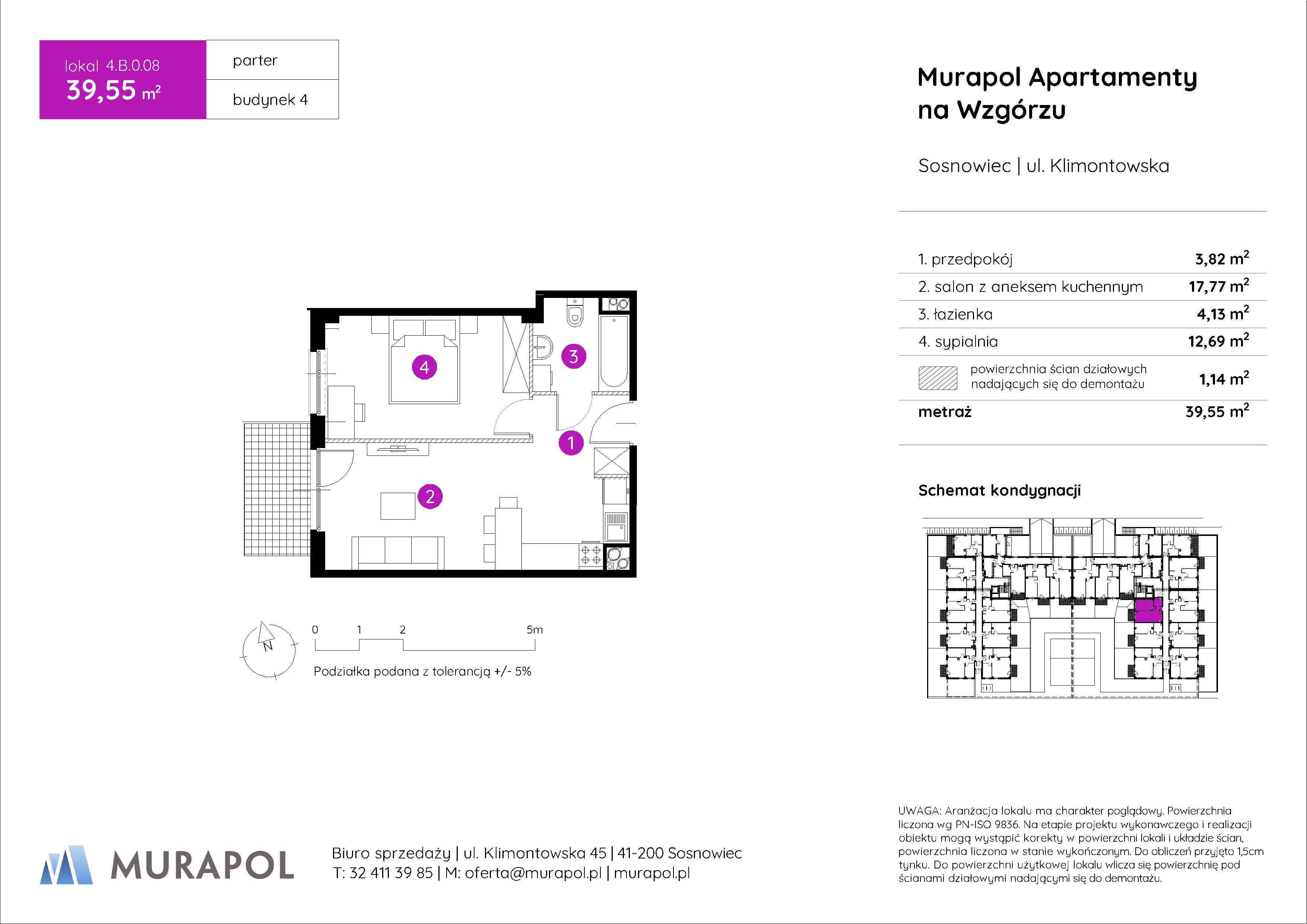 2 pokoje, mieszkanie 39,55 m², parter, oferta nr 4.B.0.08, Murapol Apartamenty Na Wzgórzu, Sosnowiec, Klimontów, ul. Klimontowska 45