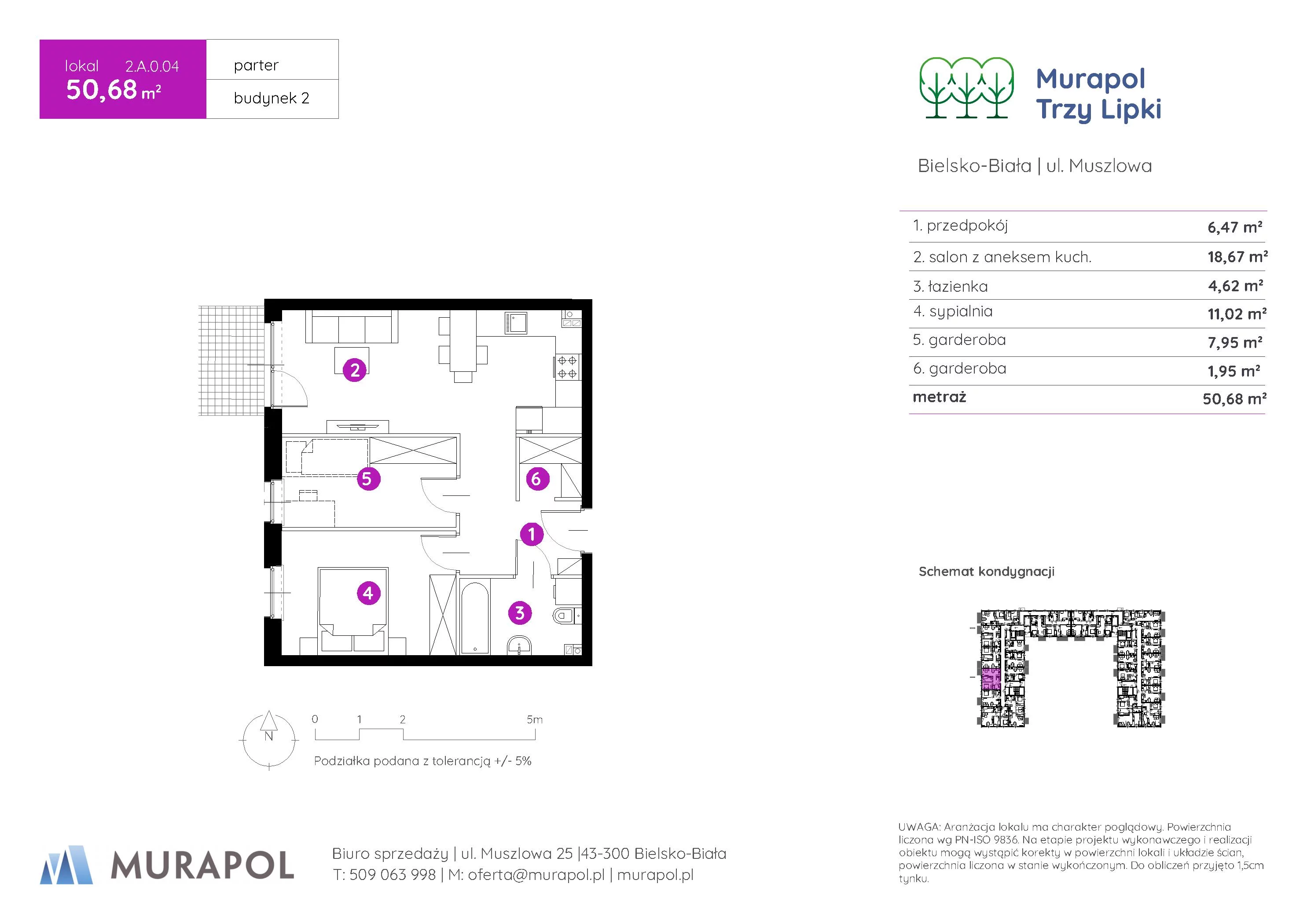 Mieszkanie 50,68 m², parter, oferta nr 2.A.0.04, Murapol Trzy Lipki, Bielsko-Biała, Stare Bielsko, ul. Muszlowa