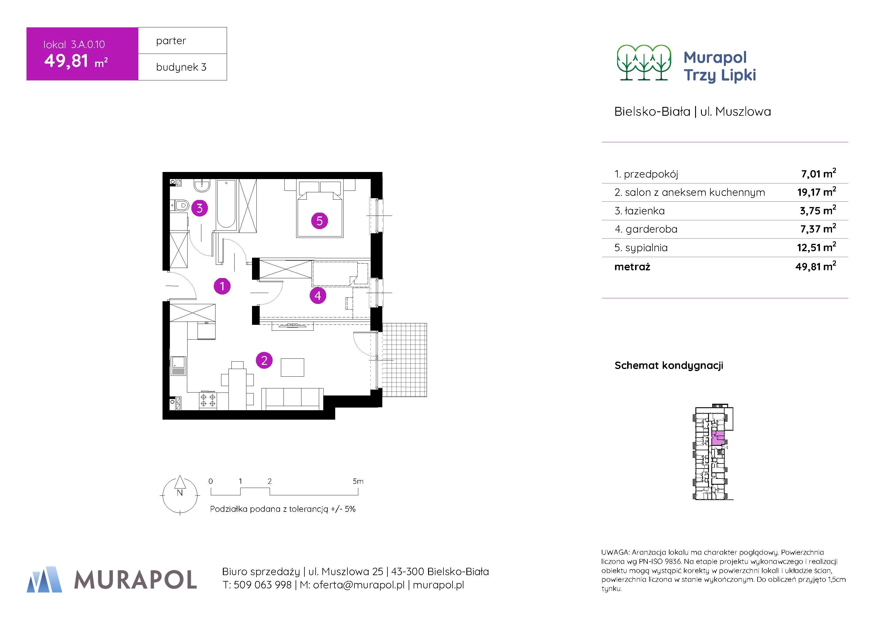 Mieszkanie 49,81 m², parter, oferta nr 3.A.0.10, Murapol Trzy Lipki, Bielsko-Biała, Stare Bielsko, ul. Muszlowa